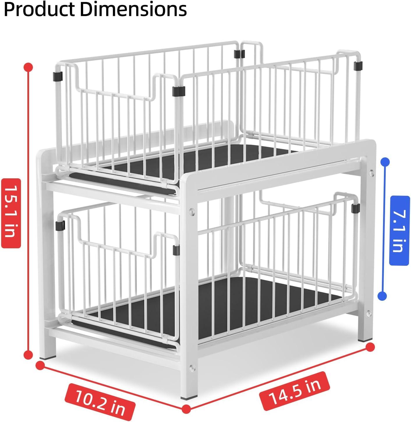 White Metal 2-Tier Sliding Basket Drawer Organizer