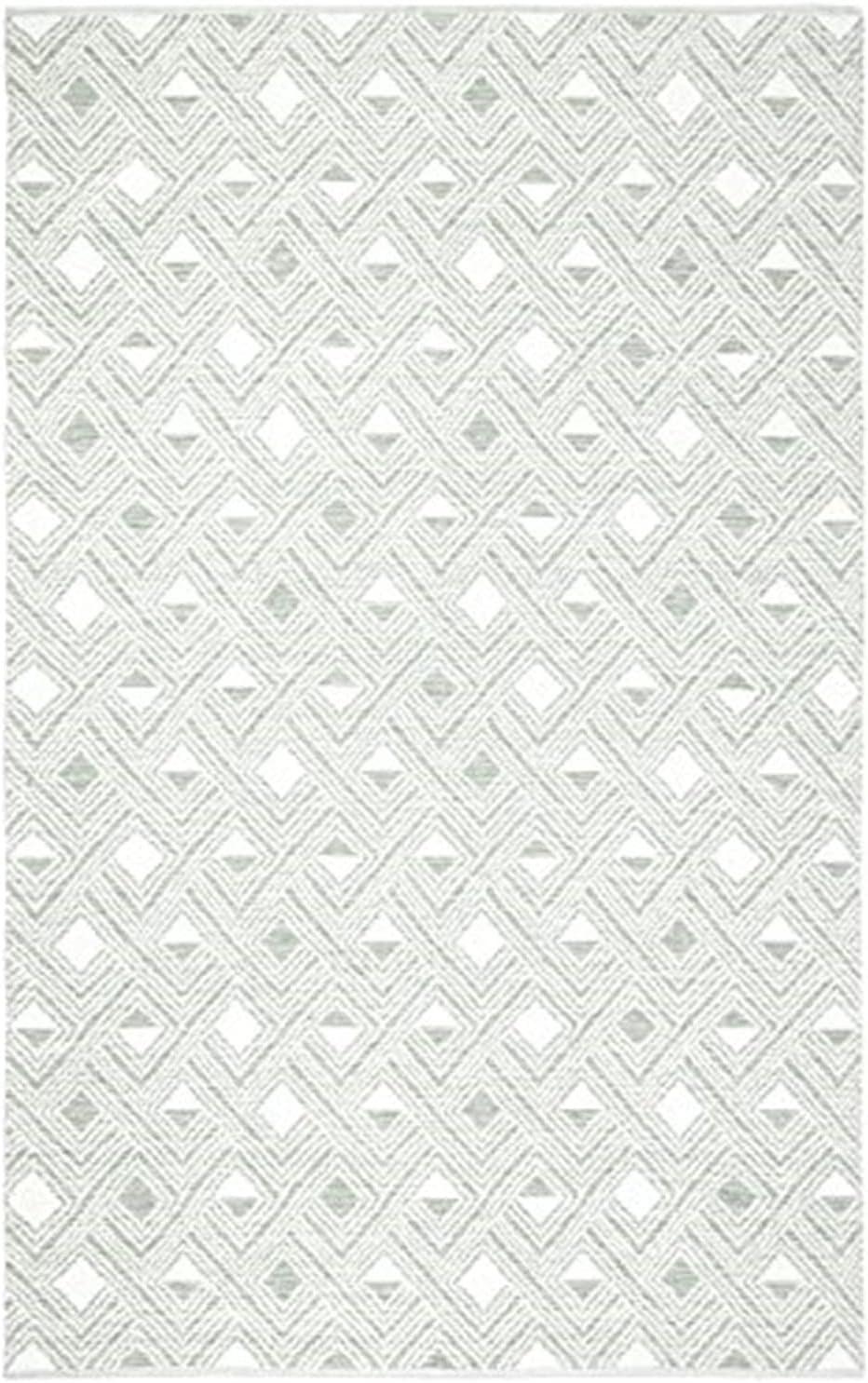 Light Green and Ivory Geometric Handwoven Wool Area Rug