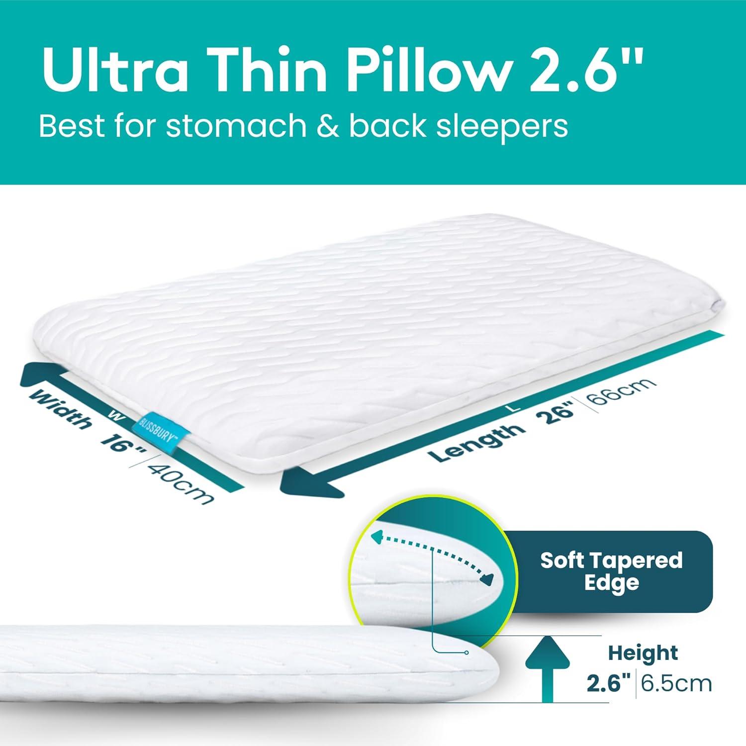 Blissbury Ultra Thin White Memory Foam Stomach Sleeper Pillow