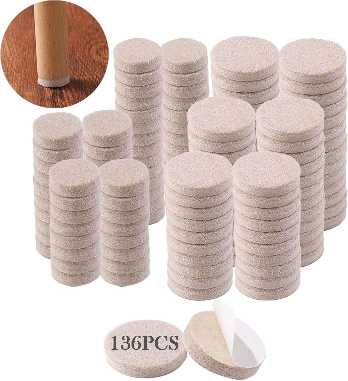 Fursafe&Q Felt Furniture Pads, Furniture Felt Pads for Hardwood Floors -Self Adhesive Chair Leg Floor Protectors, Protect from Nicks, Dents and Scratches, Chair Feet Protectors 136 Pcs Chair Feet