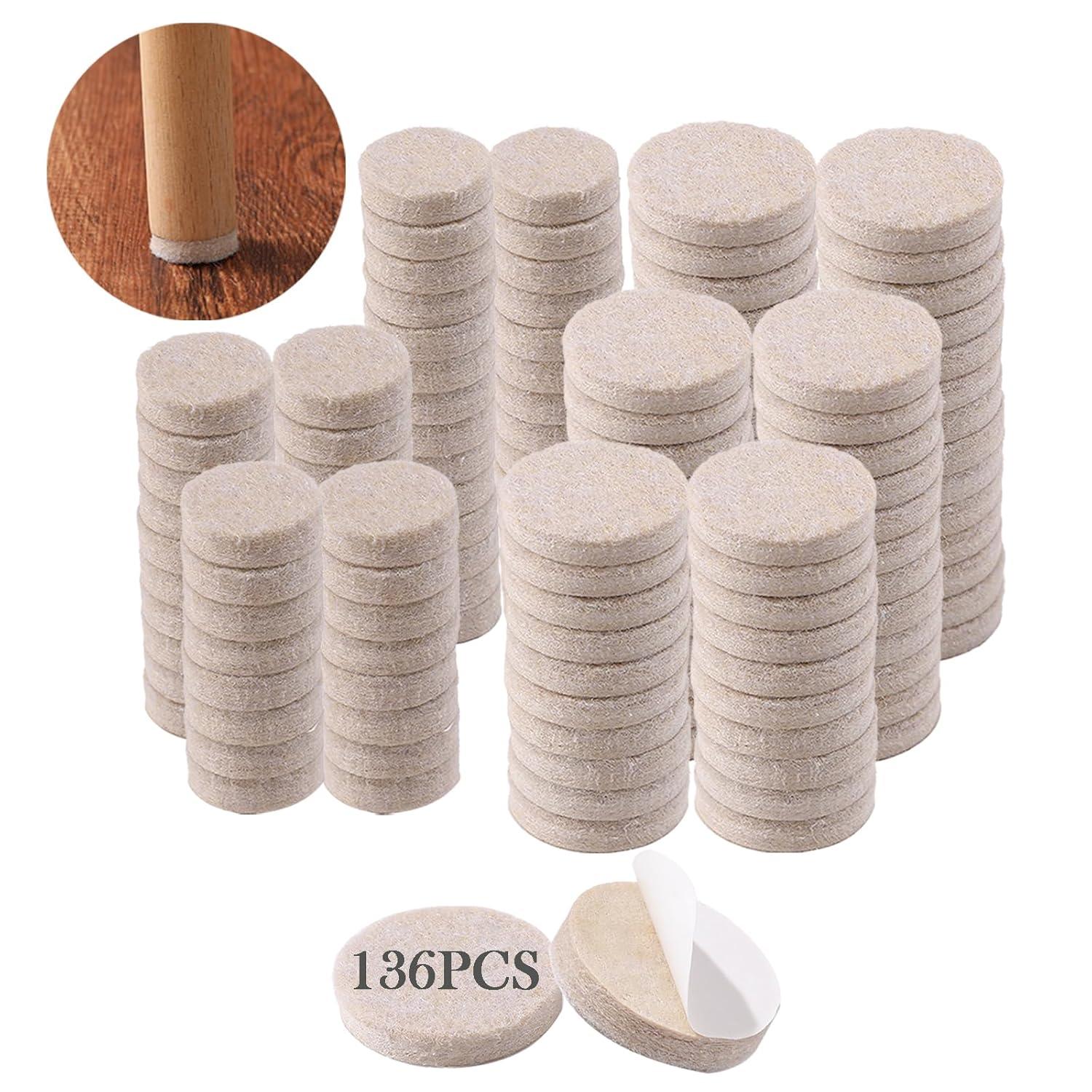 Fursafe&Q Felt Furniture Pads, Furniture Felt Pads for Hardwood Floors -Self Adhesive Chair Leg Floor Protectors, Protect from Nicks, Dents and Scratches, Chair Feet Protectors 136 Pcs Chair Feet
