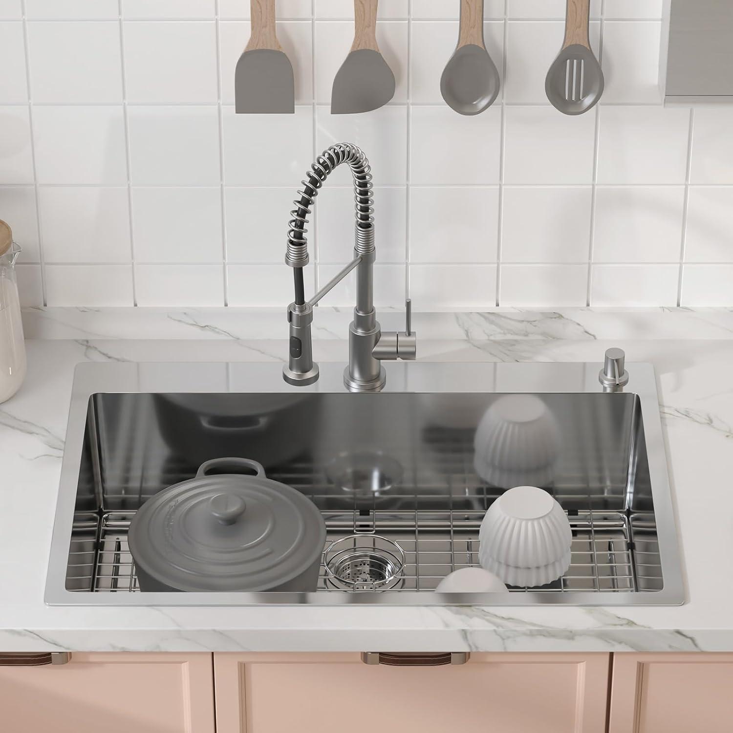 33'' L Flush Single Bowl Stainless Steel Kitchen Sink