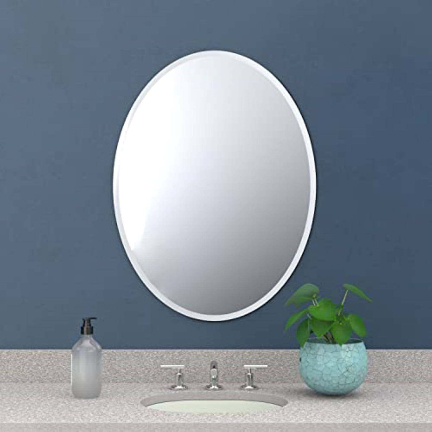 Gatco Modern Frameless Beveled Oval Wall Bathroom / Vanity Mirror