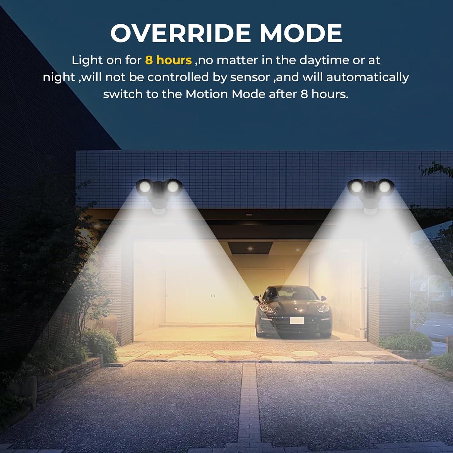 R.W.FLAME LED Flood Motion Sensor Outdoor Lights, 24W 1800LM 5000K IP54 Waterproof, 5 Lighting Modes, 4 Lighting Durations, 3 Detection Distances, for Garage, Yard, Porch, Black.