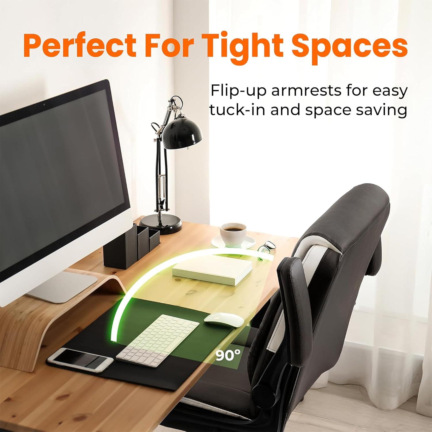 Brown PU Leather Ergonomic Office Chair with Flip-up Arms