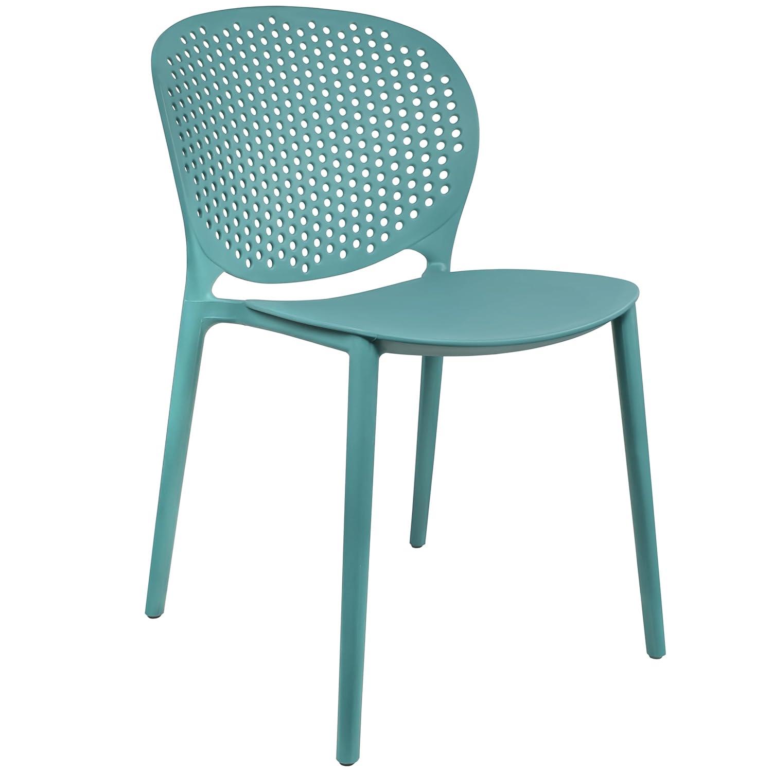 2xhome Set of 2 Modern Pool Patio Chairs, Contemporary Plastic Armless Dining Accent Side Chairs for Indoor or Outdoor Use, Teal