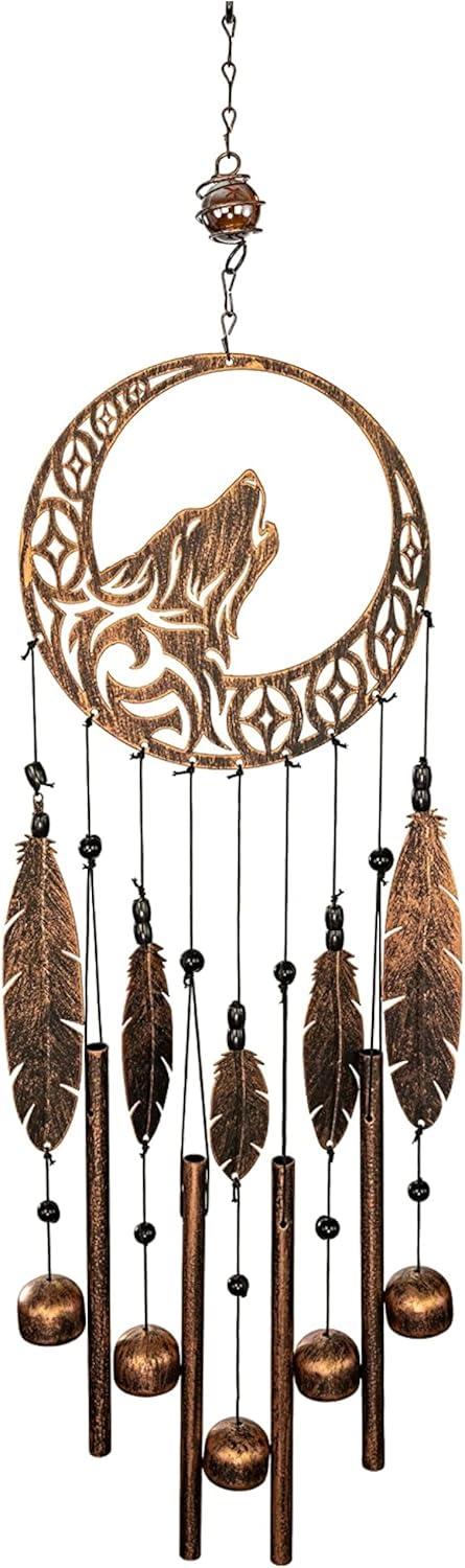 VP Home Wolf Dream Catchers Windchimes Iron Wind Decorations with Deep Tone, Brown