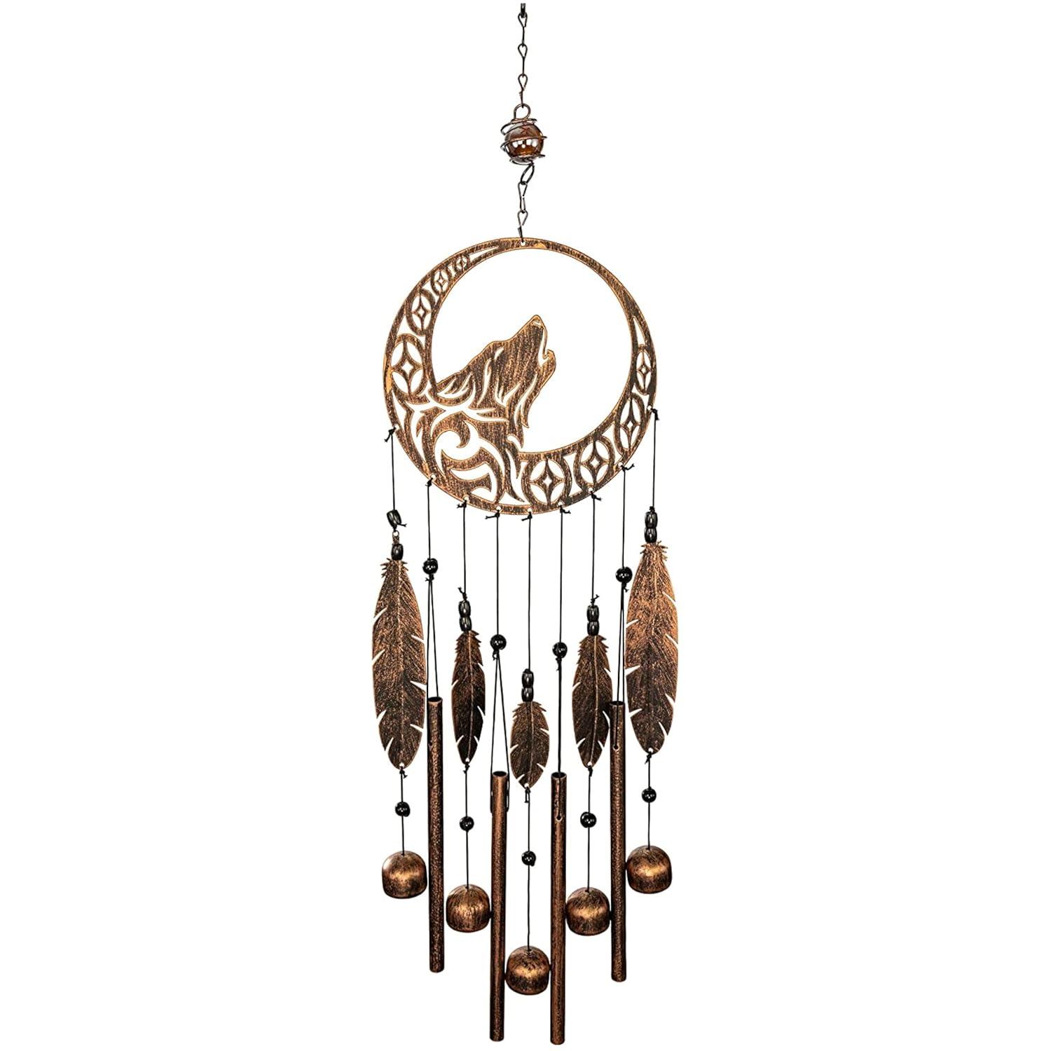 VP Home Wolf Dream Catchers Windchimes Iron Wind Decorations with Deep Tone, Brown