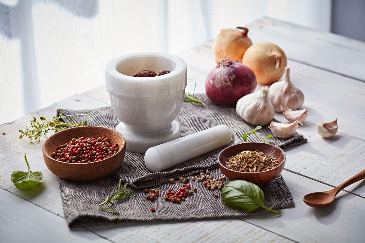 Mortar and Pestle White Marble, 4.75 X 4.25 Inch