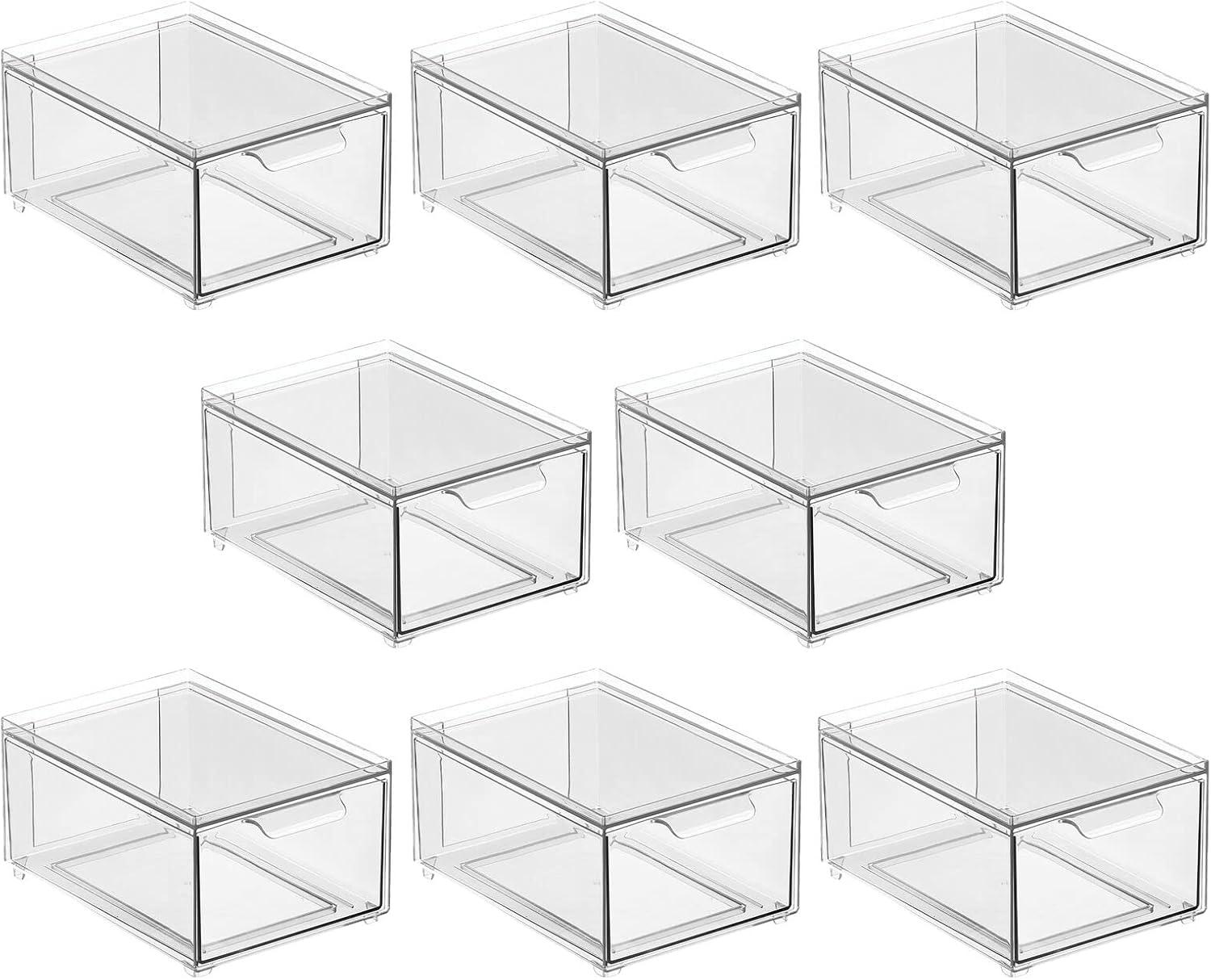 mDesign Plastic Stacking Closet Storage Organizer Bin with Drawer