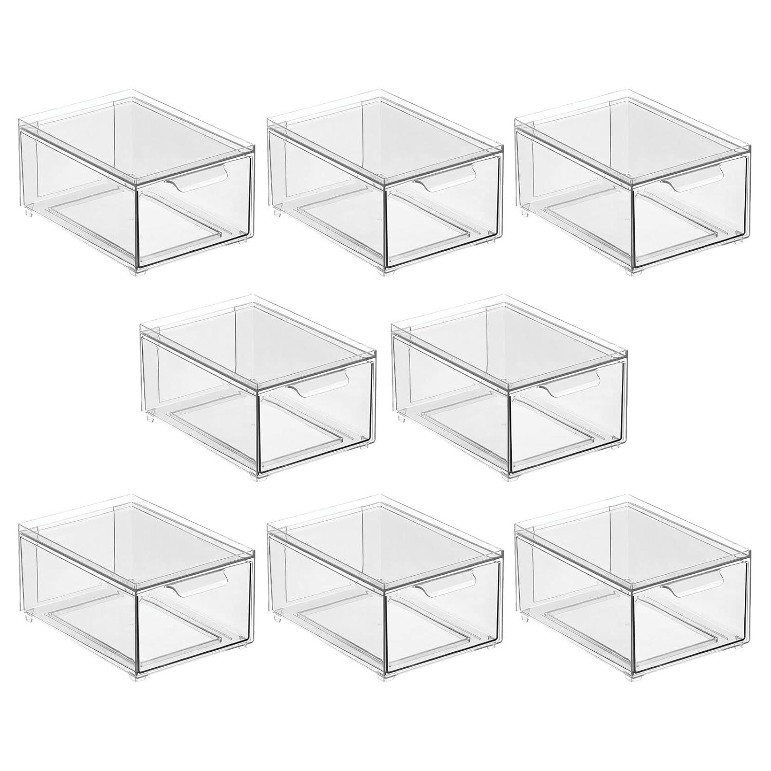 mDesign Plastic Stacking Closet Storage Organizer Bin with Drawer