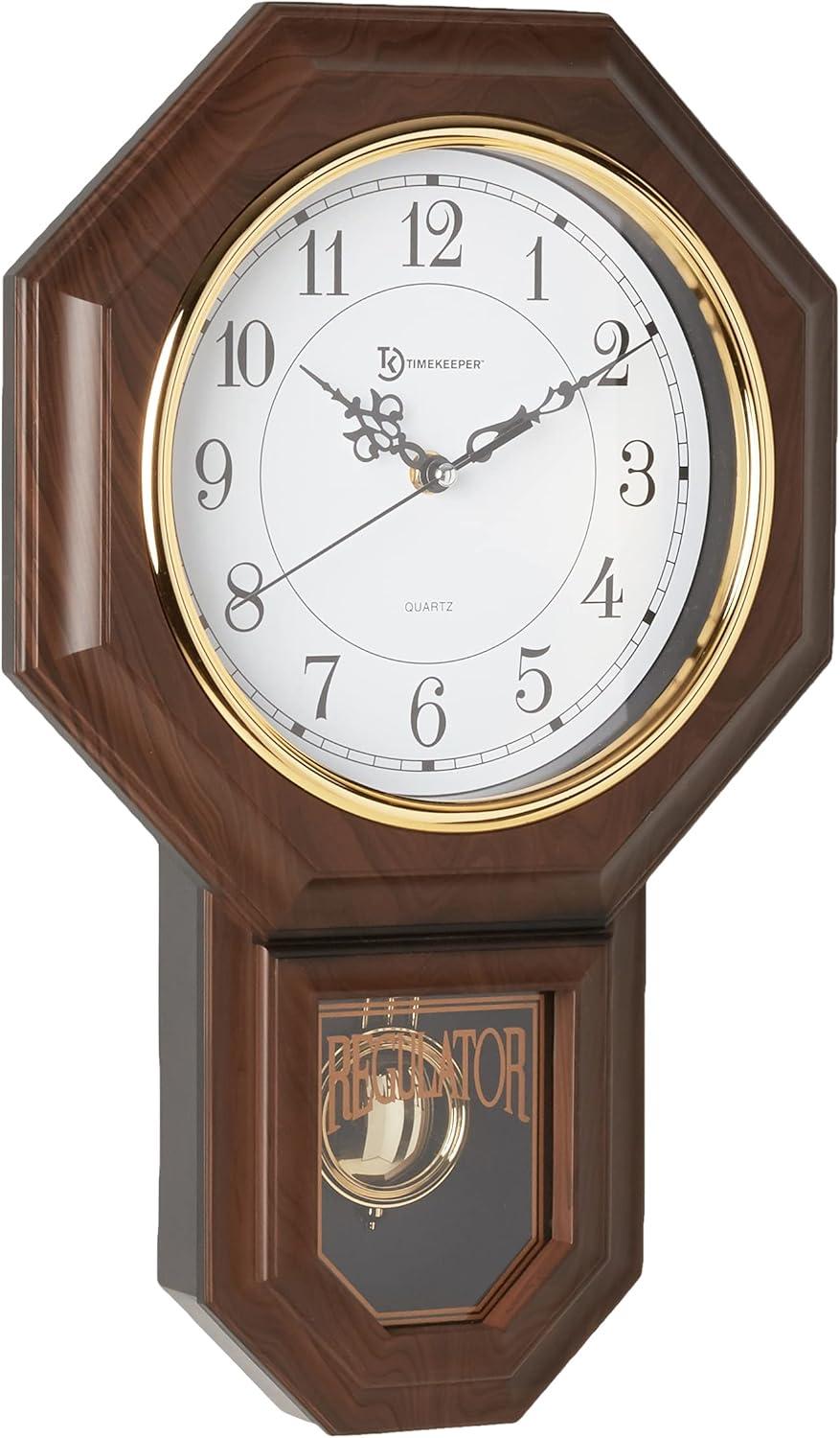 Walnut Hexagonal Pendulum Wall Clock with Westminster Chime