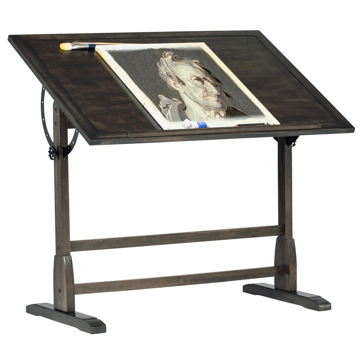 Vintage Solid Wood Drawing/Drafting Table with 42" x 30" Adjustable Tilting Top