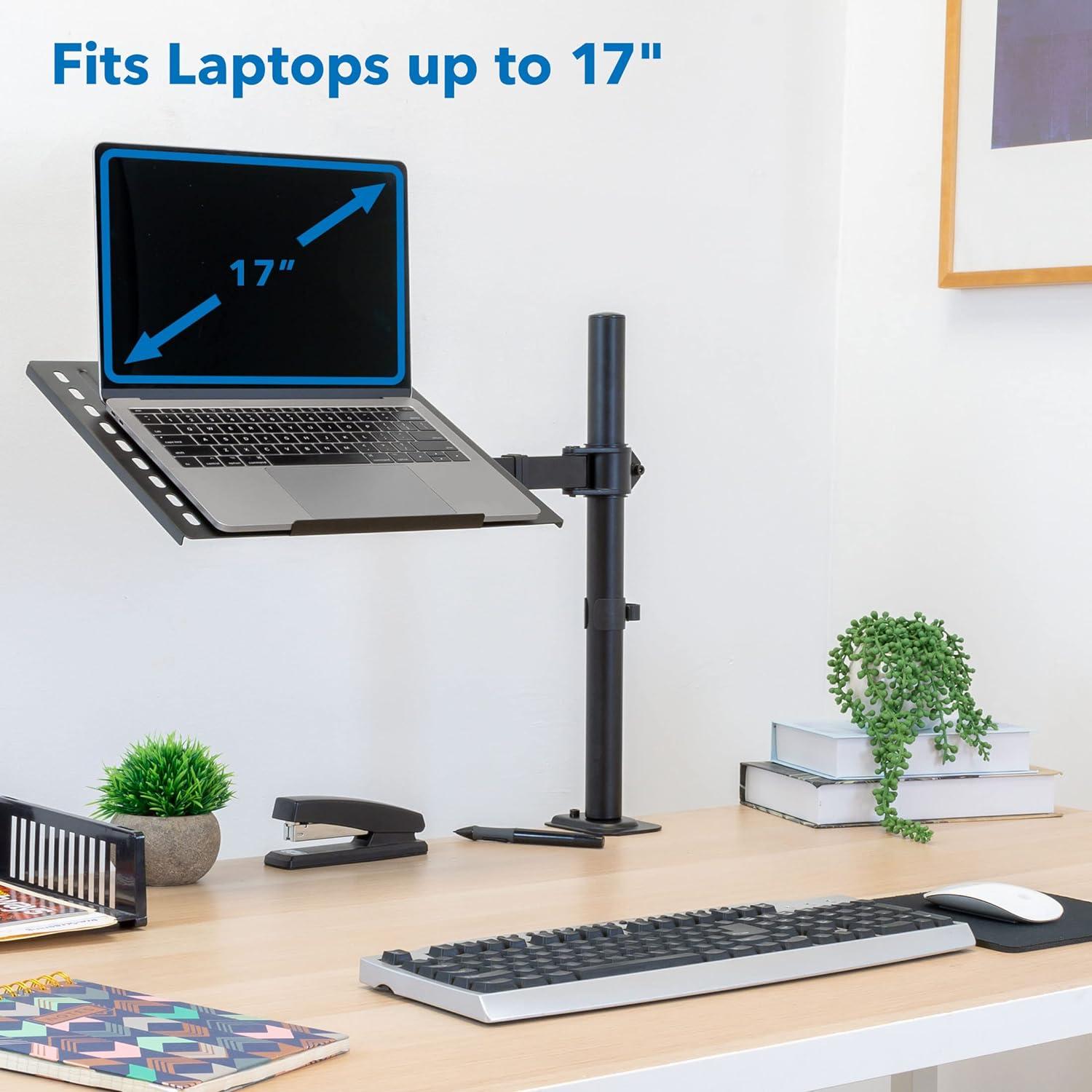 Mount-It! Laptop Desk Mount | Full Motion Laptop Arm with Vented Tray | Clamp and Grommet Base | Laptop Tray Works with Screens Up to 17" Inches