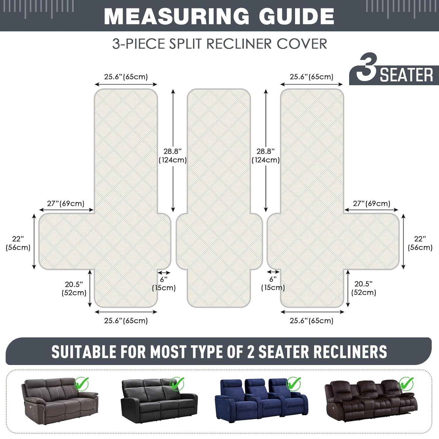 Latitude Run® Box Cushion Recliner 3 Seater Sofa Slipcover, Non-Slip Pet Reclining Couch Cover with Pockets Furniture Protector