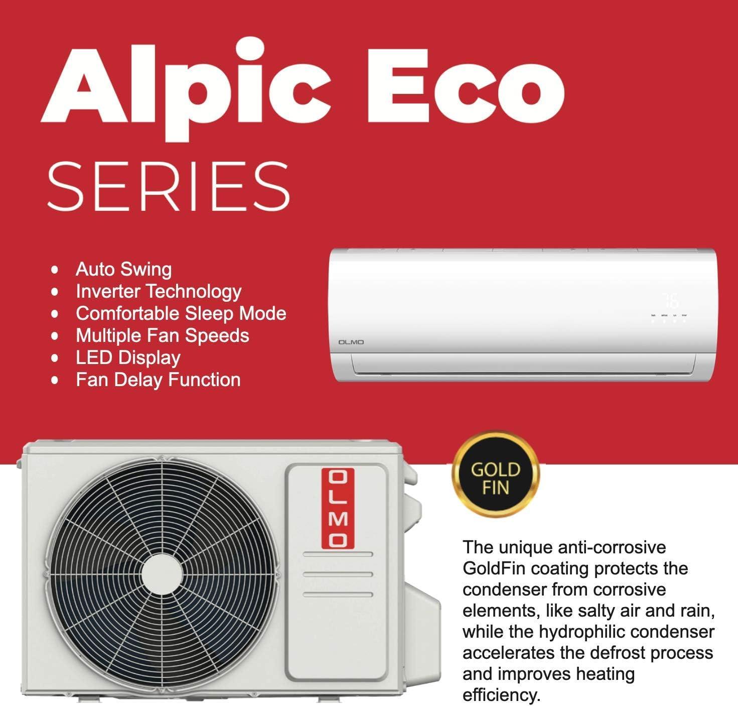 OLMO Alpic 9,000 BTU, 110/120V Ductless Mini Split AC/Heating System With Heat Pump Including 16ft Installation Kit…
