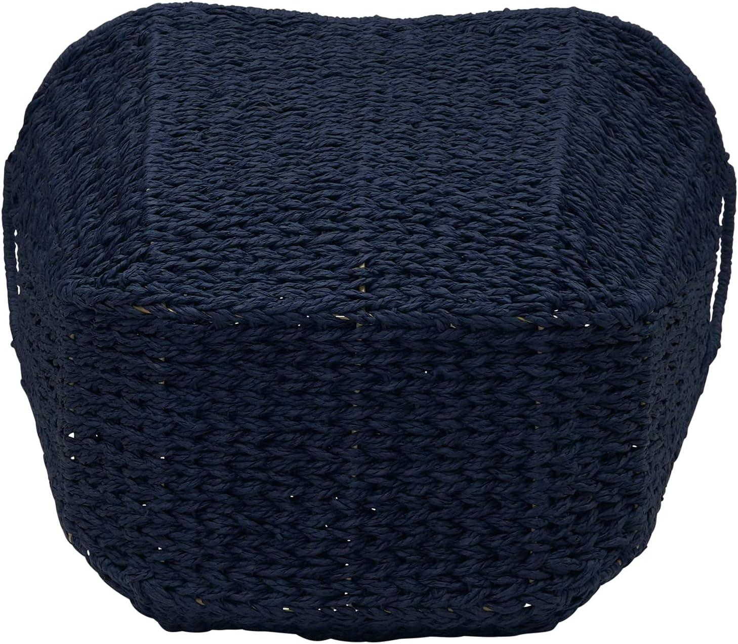 Dark Blue Handwoven Paper Rope Storage Basket with Handles