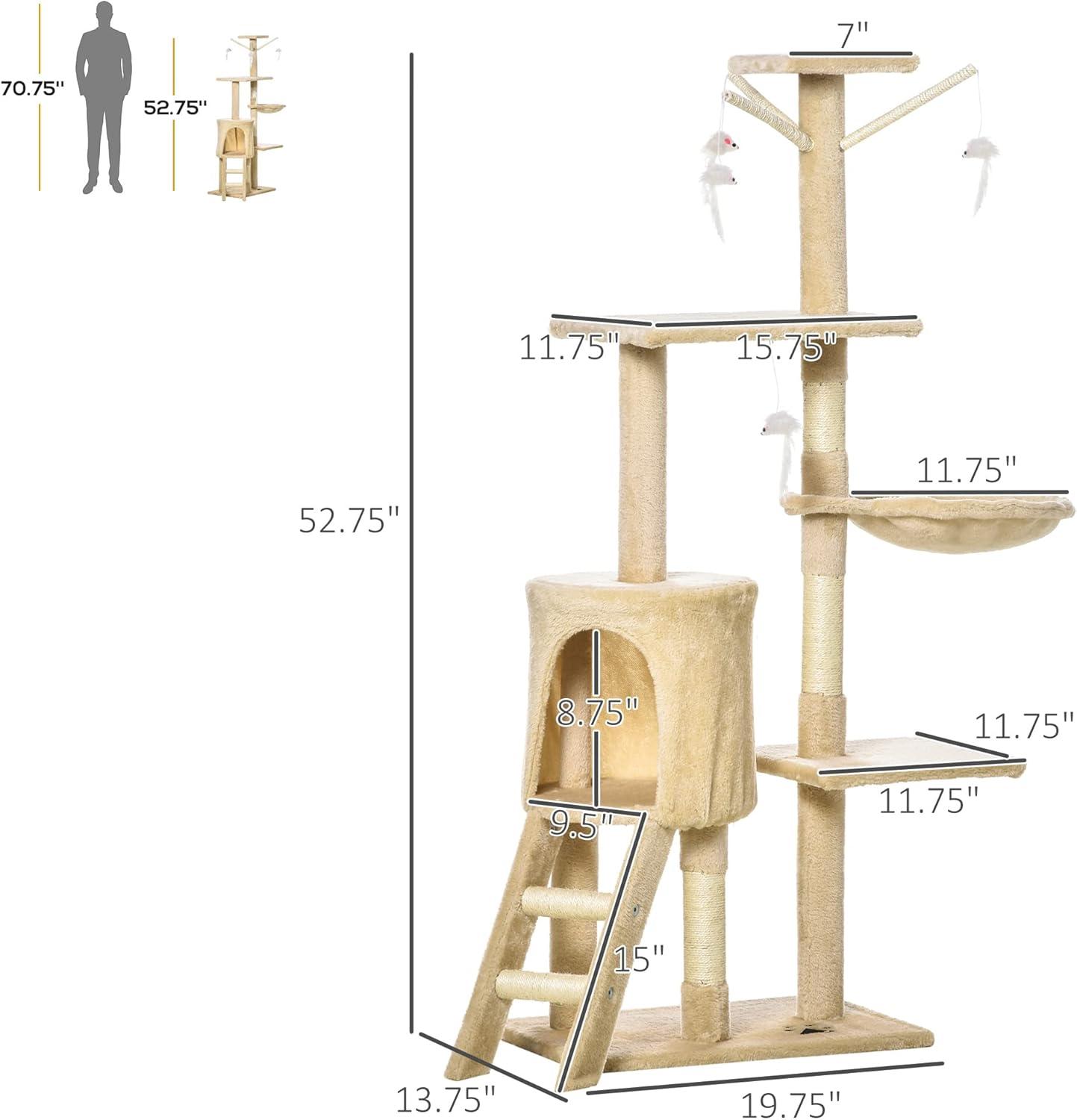Beige Sisal and Plush Cat Condo Tower with Scratching Posts