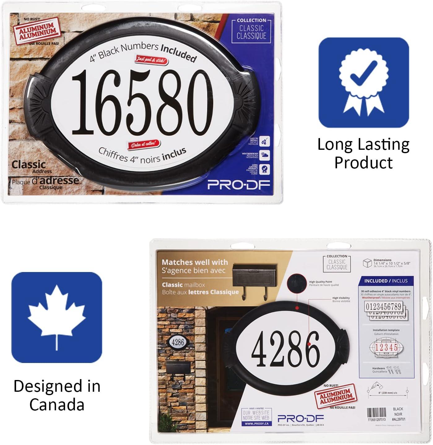 Classic Black Oval Aluminum Address Plaque with Vinyl Numbers