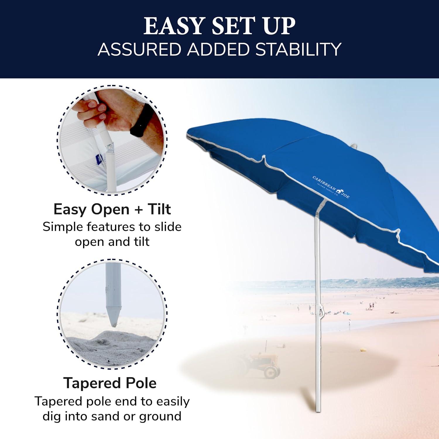 Caribbean Joe 6ft Beach Umbrella with UV Protection and Matching Case