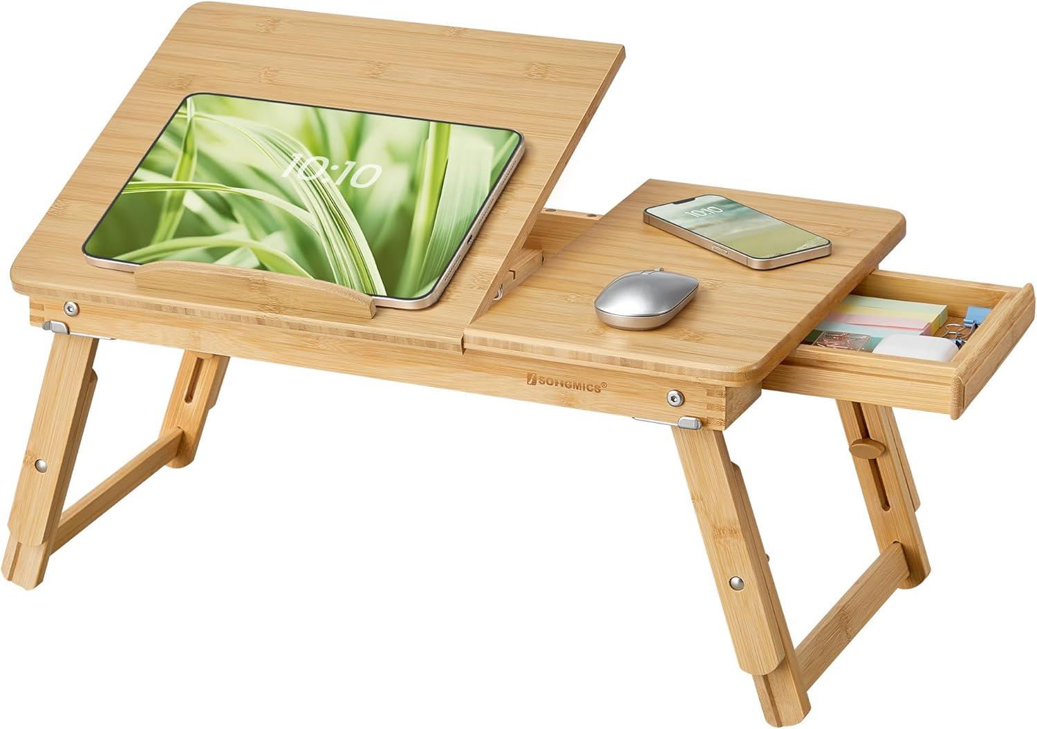 Bamboo Foldable Lap Desks for Laptop, Portable Bed Tray Table, Working,Snack Tray Breakfast Tray Bed Table Drawing Table