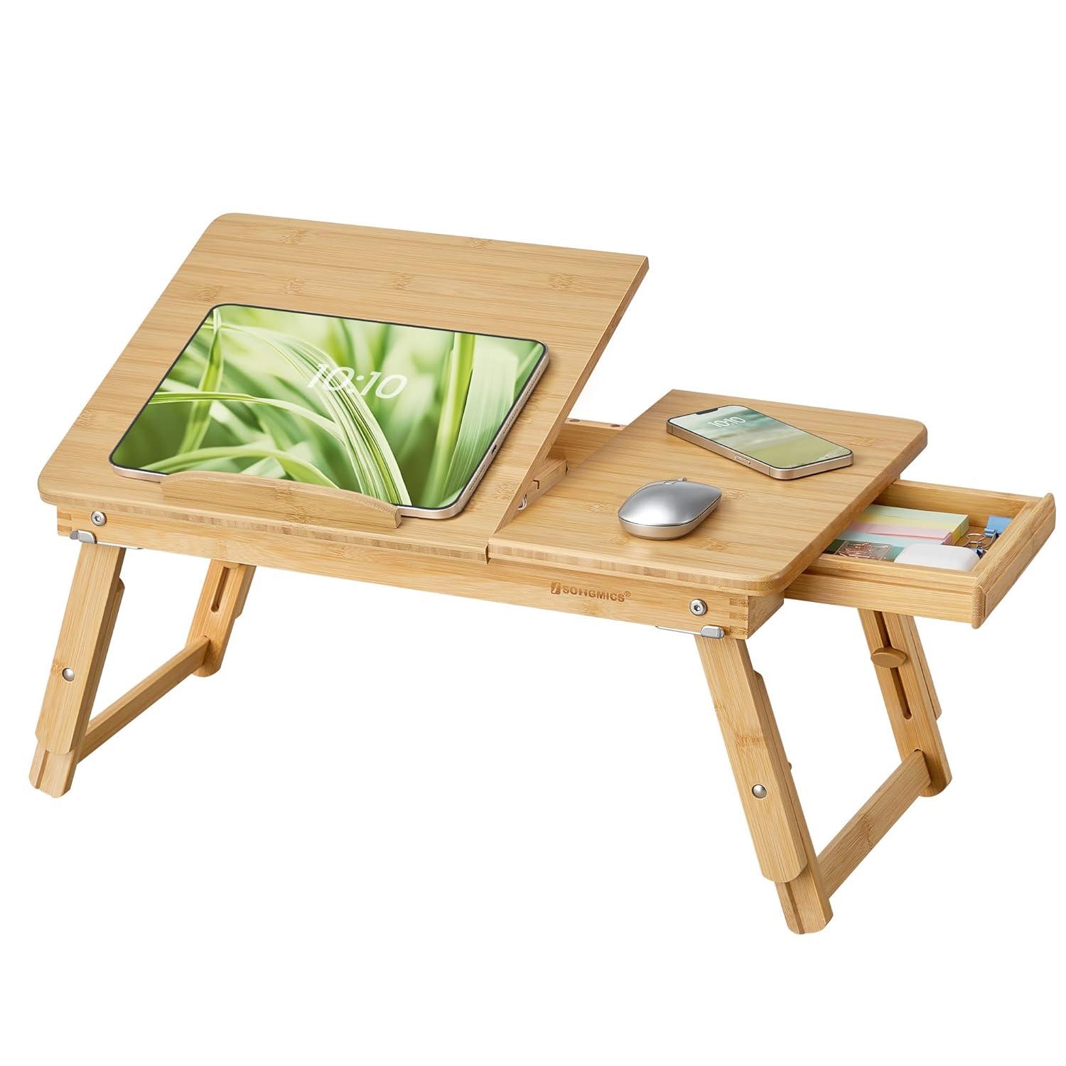 Bamboo Foldable Lap Desks for Laptop, Portable Bed Tray Table, Working,Snack Tray Breakfast Tray Bed Table Drawing Table