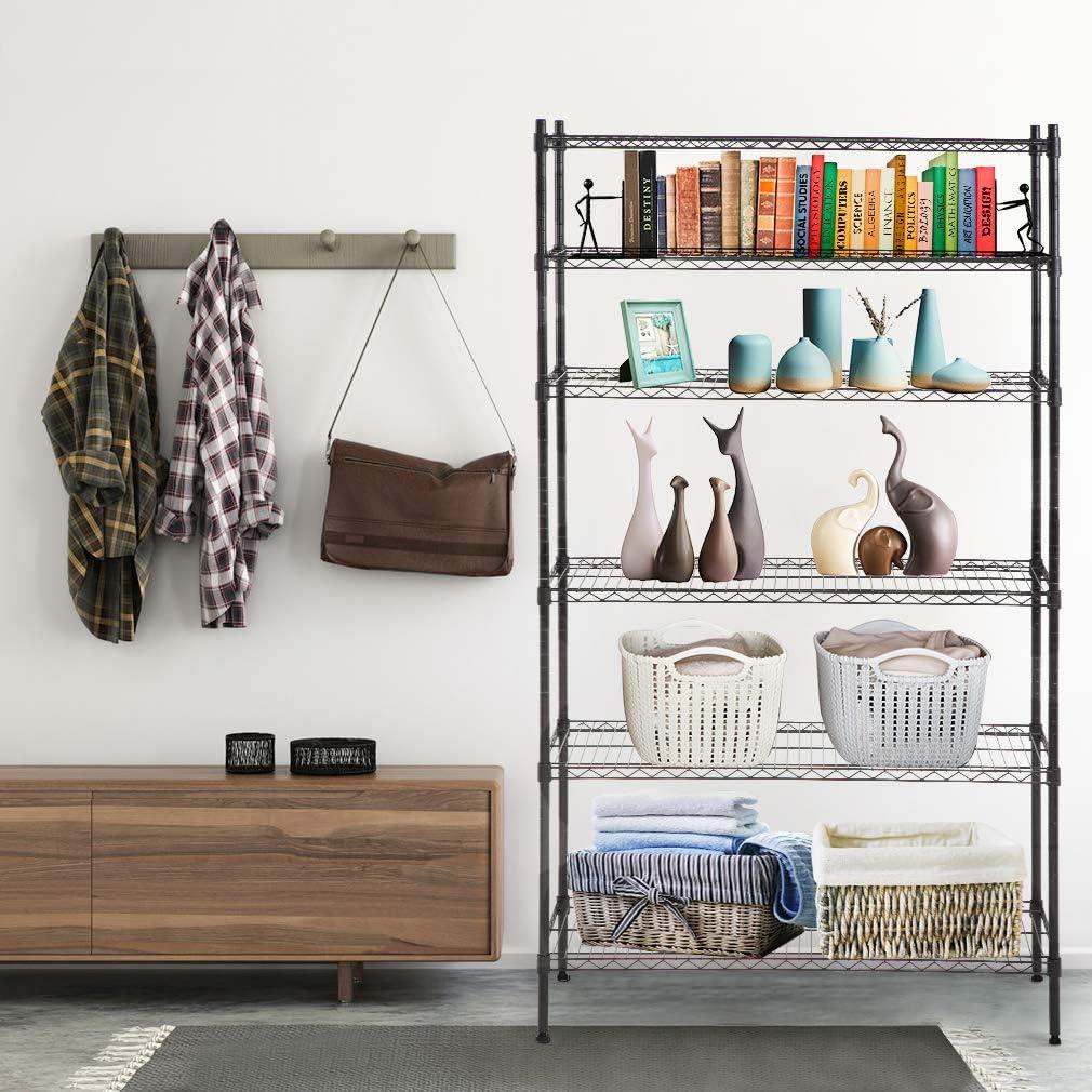 Black Heavy Duty 6-Tier Adjustable Metal Wire Shelving Unit