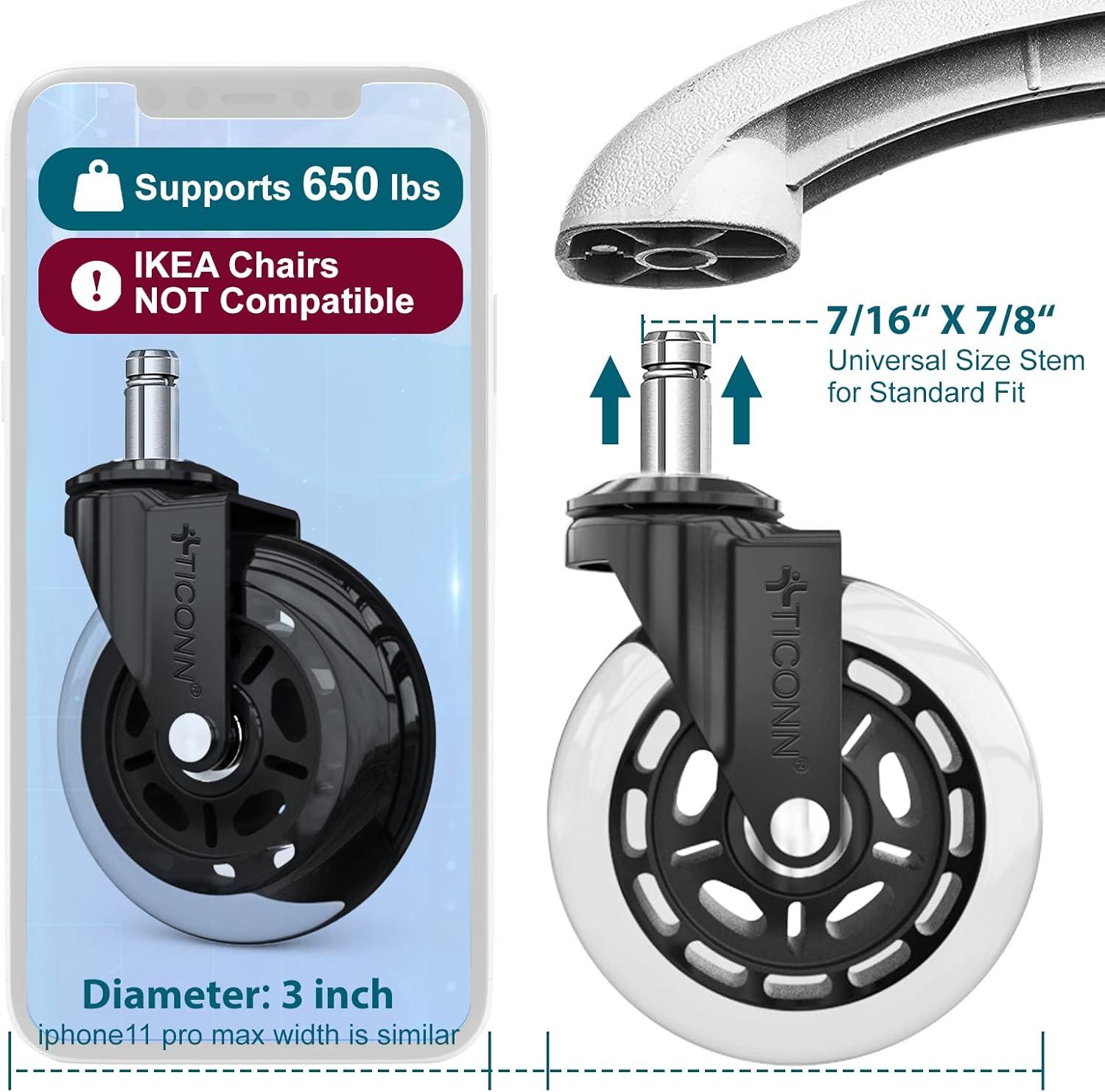 Clear Polyurethane Office Chair Caster Wheels Set of 5