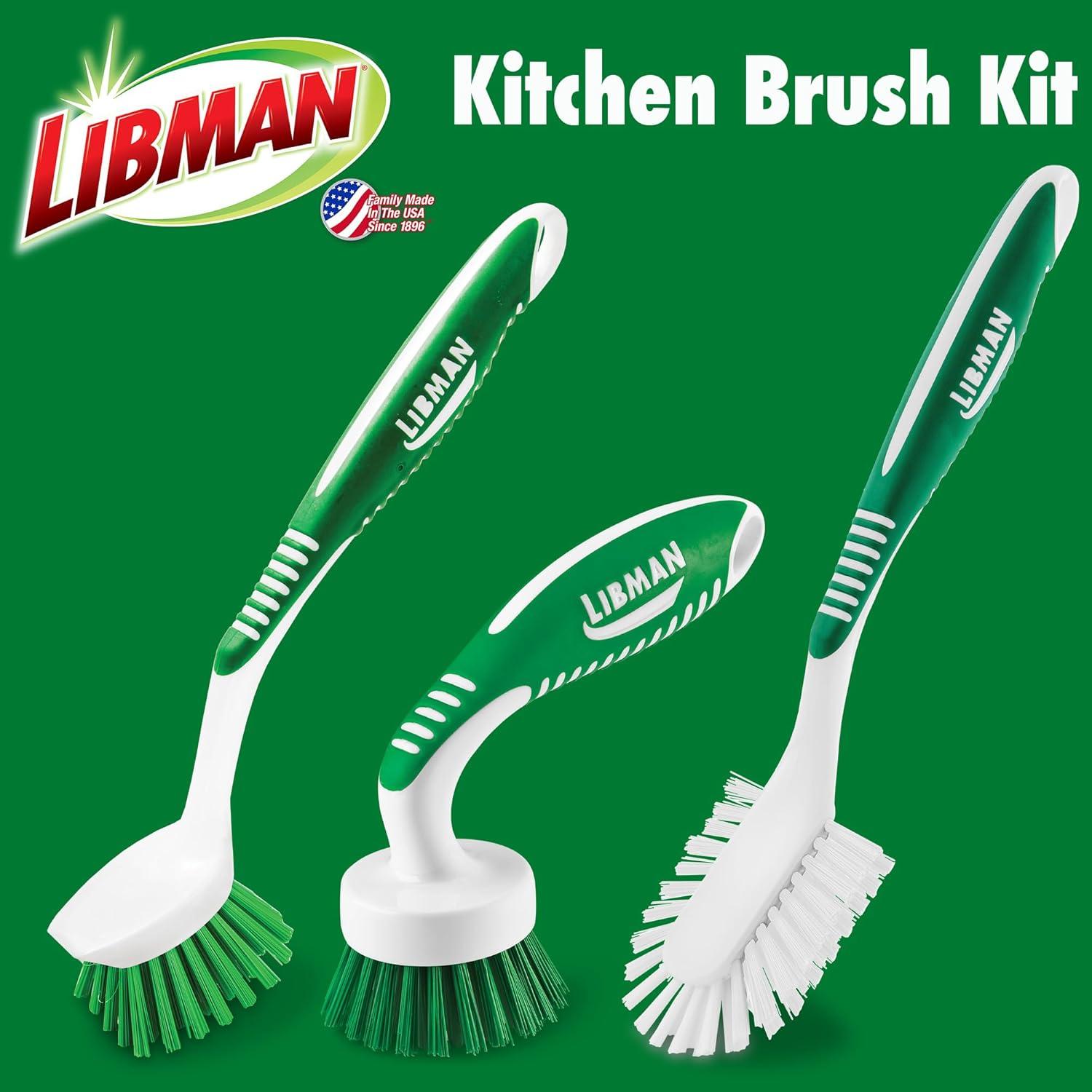 Libman Scrub Brush Kit | for Grout, Tile, Bathroom, Carpet, Kitchen, and Household Messes | Strong Fibers for Tough Cleaning