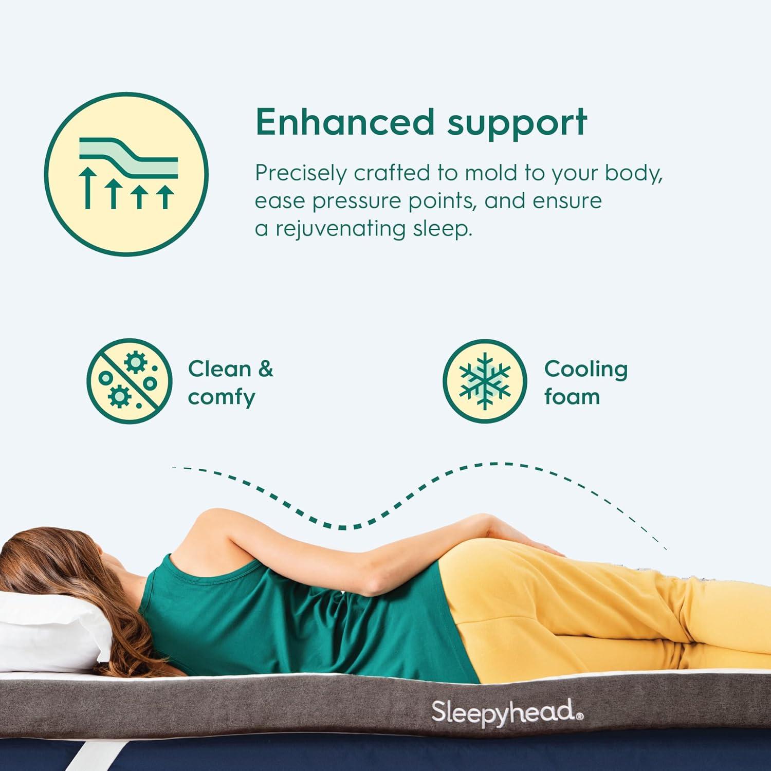 Sleepyhead Twin XL 2 Inch Copper Infused Cooling Memory Foam Mattress Topper – Washable Cover, Thick & Comfortable College Dorm Bedding Pad, Dorm Room Essentials (XL Twin 2")