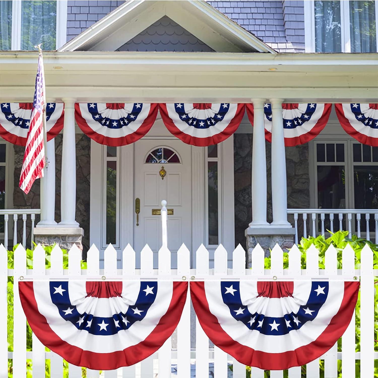 3x1.5fts American Pleated Fan Bunting flag outdoor-US Patriotic bunting-July 4th-Memorial Day-Fences flag-Curtain bunting-Pack of 6