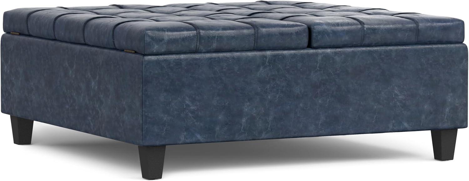 Harrison 40 inch Wide Coffee Table Storage Ottoman in Blue Vegan Faux Leather