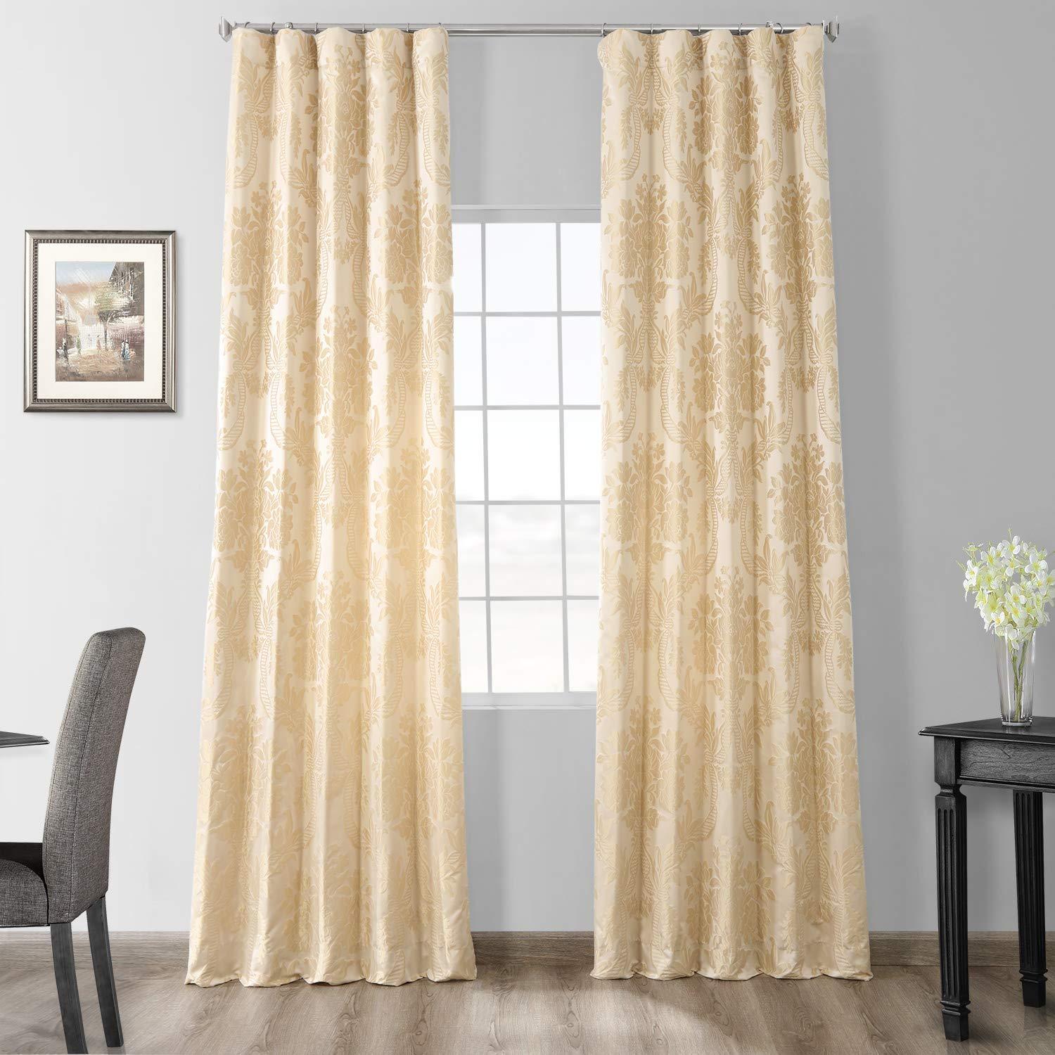 HPD Half Price Drapes Designer Damask Curtains for Room Decoration 108 Inches Long Faux Silk Room Darkening Curtains (1 Panel), 50W x 108L, Magdelena Champaign/Beige