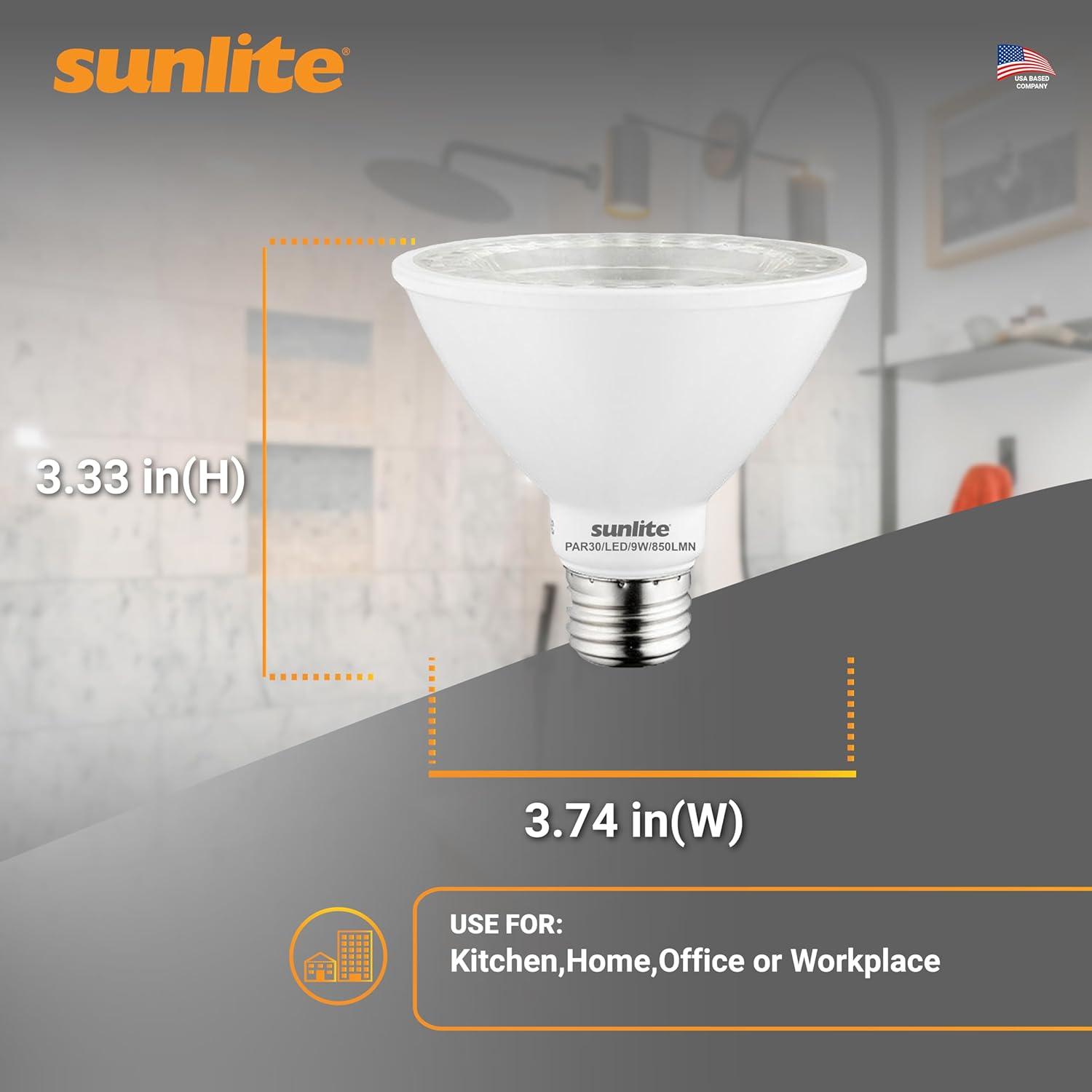 Sunlite LED PAR30 Short Neck Flood Light Bulb, 9 Watts, (75W Equivalent), 850 Lumens, Medium Screw (E26) Base, Dimmable, ETL Listed, 3000K Warm White, 6 Pack