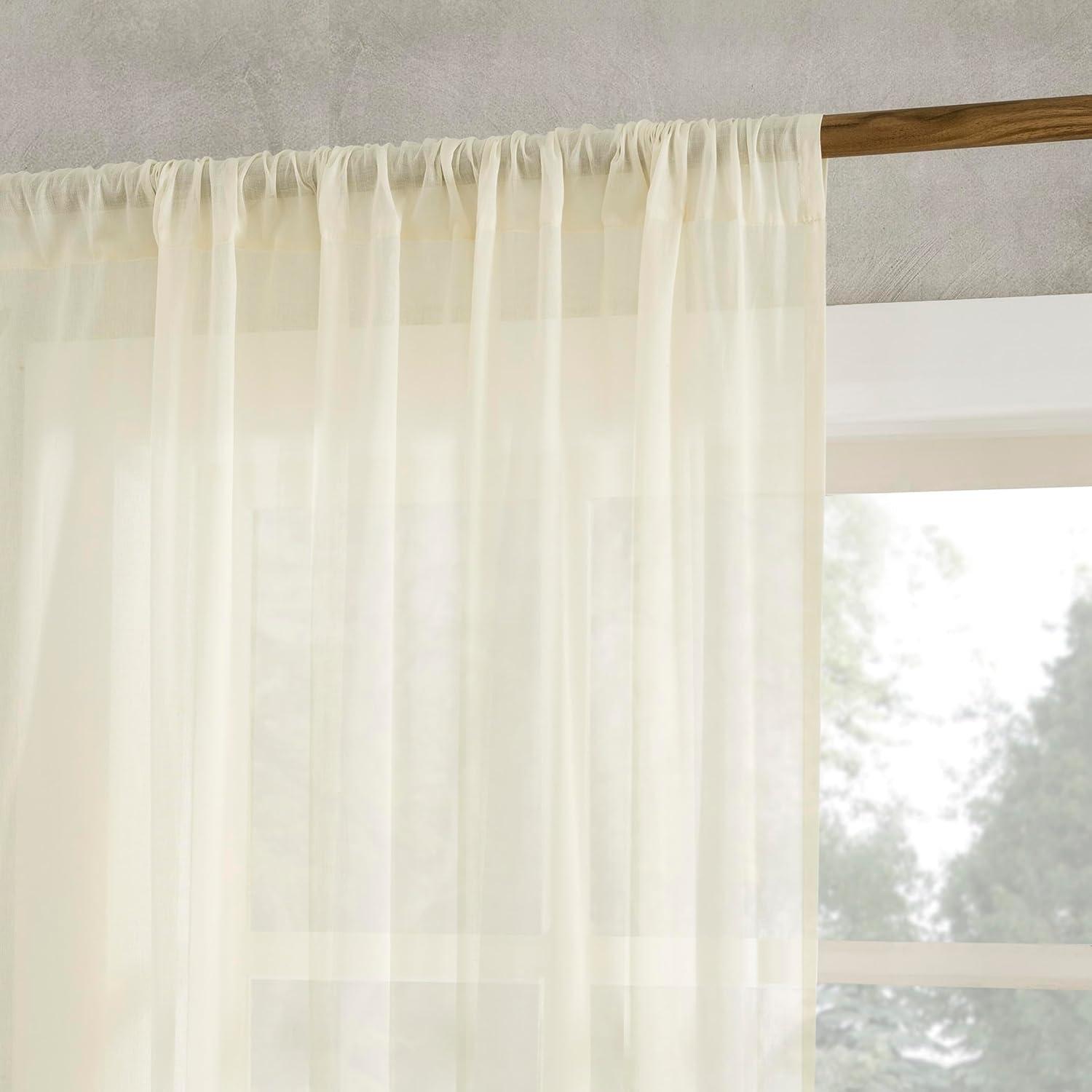 50"x63" Archaeo Sheer 100% Cotton Curtain Panel Cream: Transitional Voile Rod Pocket Indoor Drapery