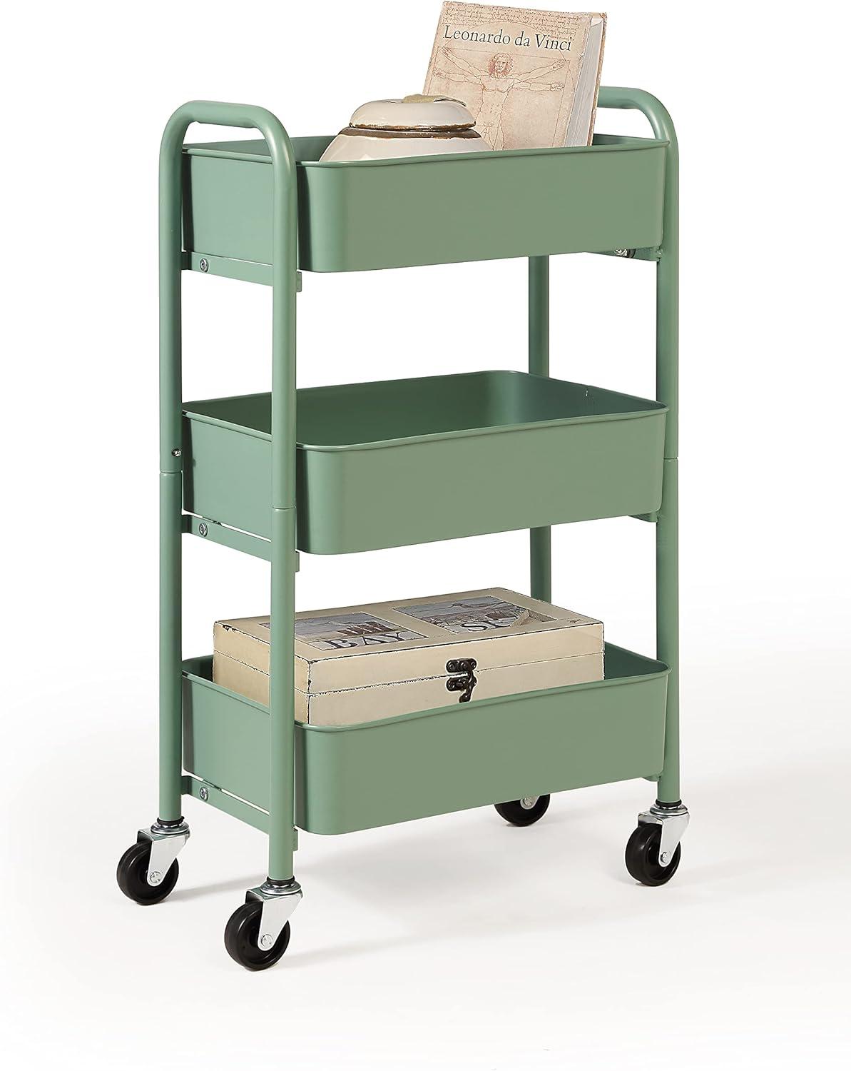 SunnyPoint 3-Tier Compact Rolling Metal Utility Cart Kitchen With Caster Wheels, TURQ