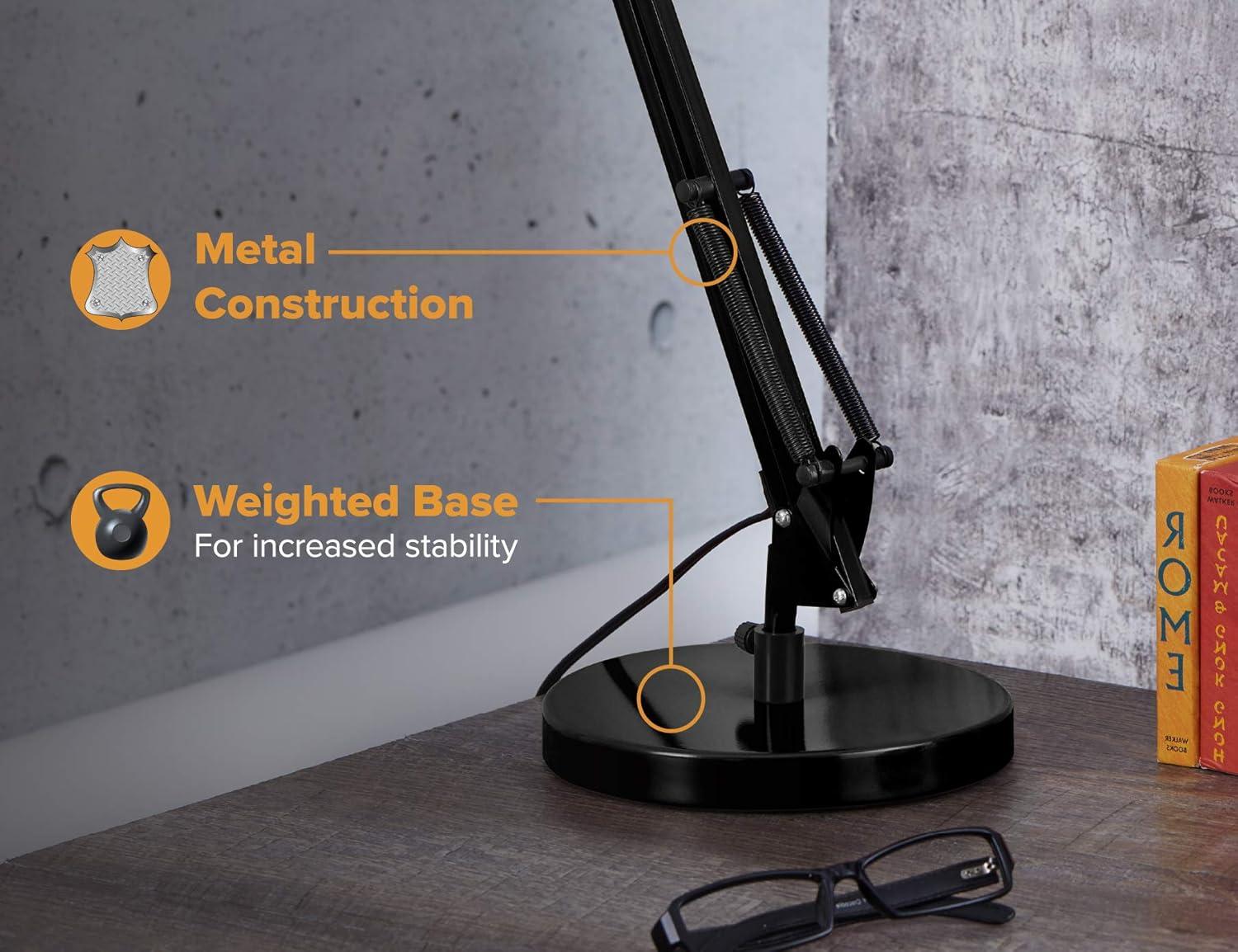 Adjustable Black Metal LED Desk Lamp with Swing Arm