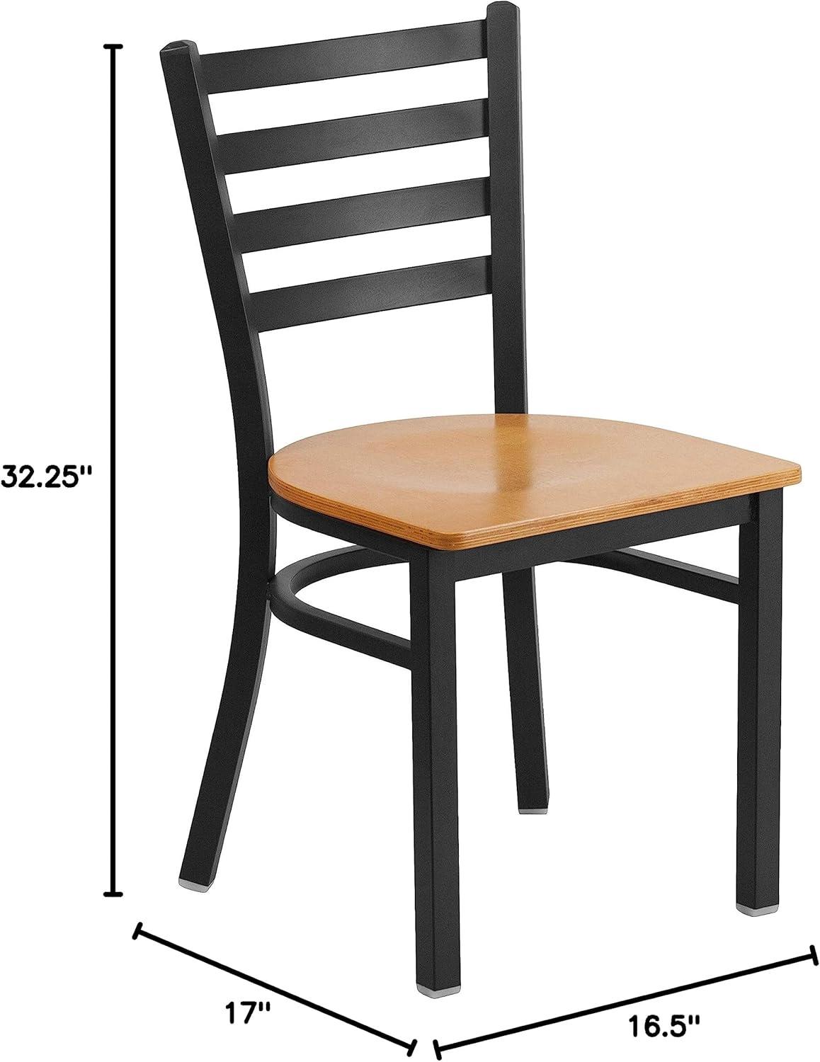 Flash Furniture 2 Pack HERCULES Series Black Ladder Back Metal Restaurant Chair - Natural Wood Seat