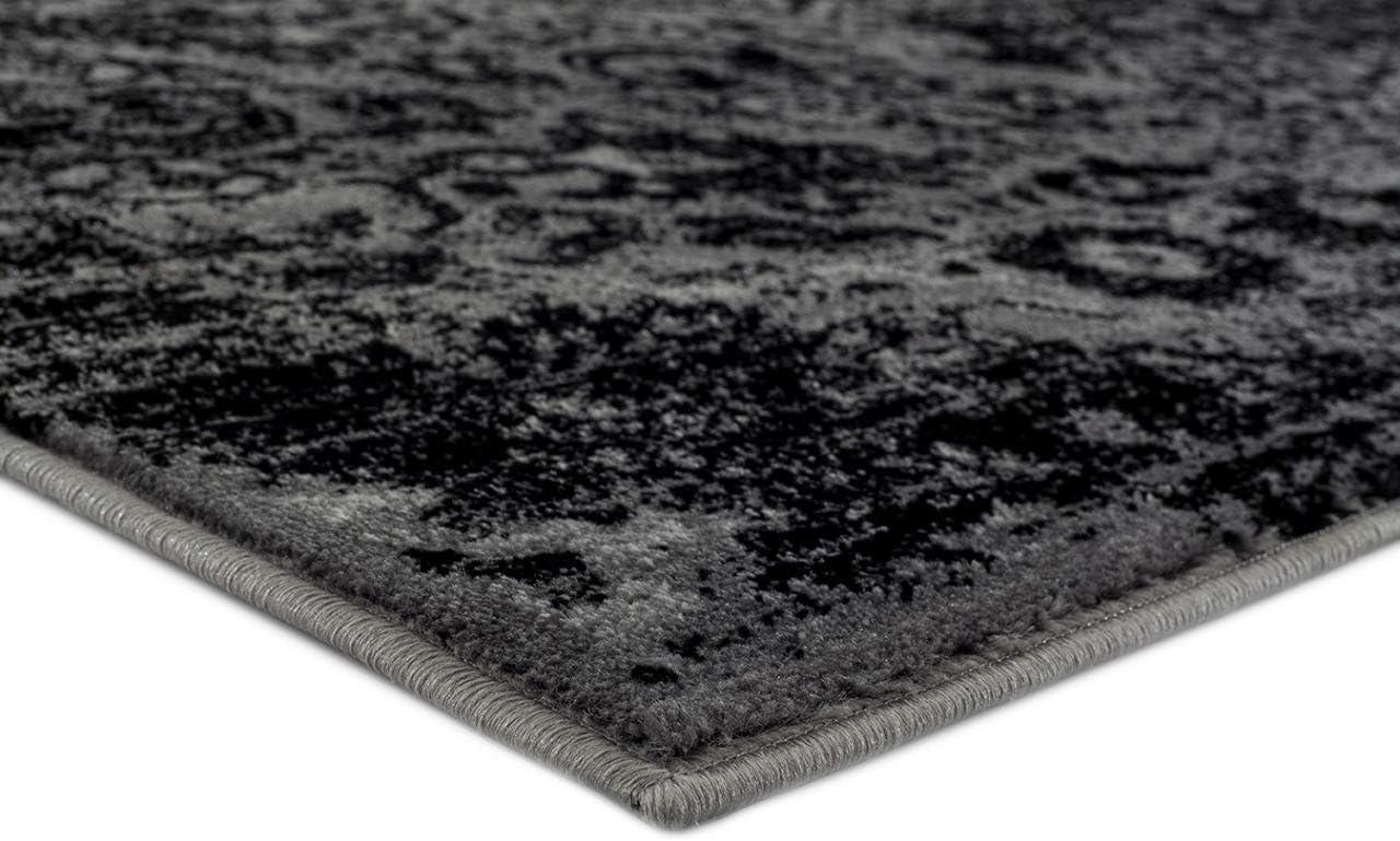 Elegant Gray 5' x 7' Distressed Oriental Synthetic Area Rug