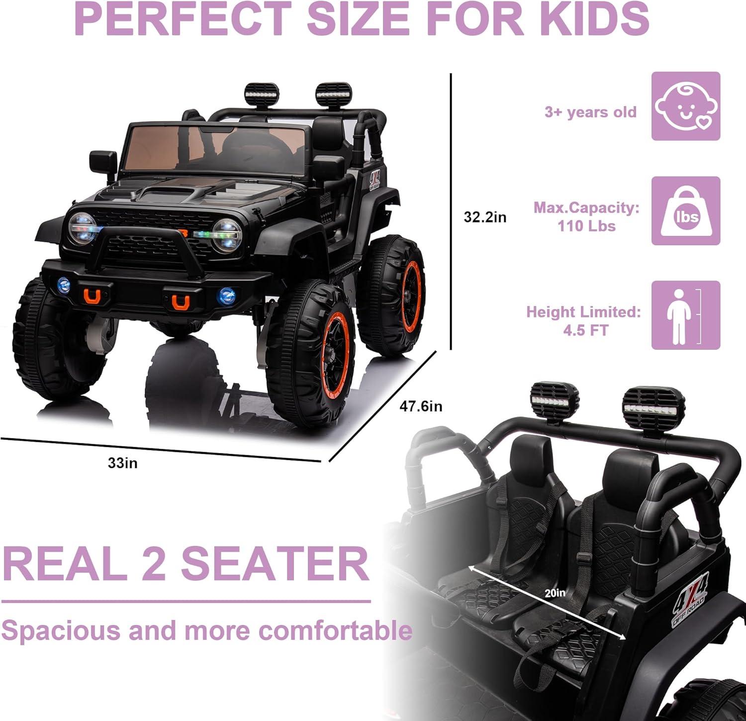 24V Black 2-Seater Electric SUV Ride-On Car with Remote Control