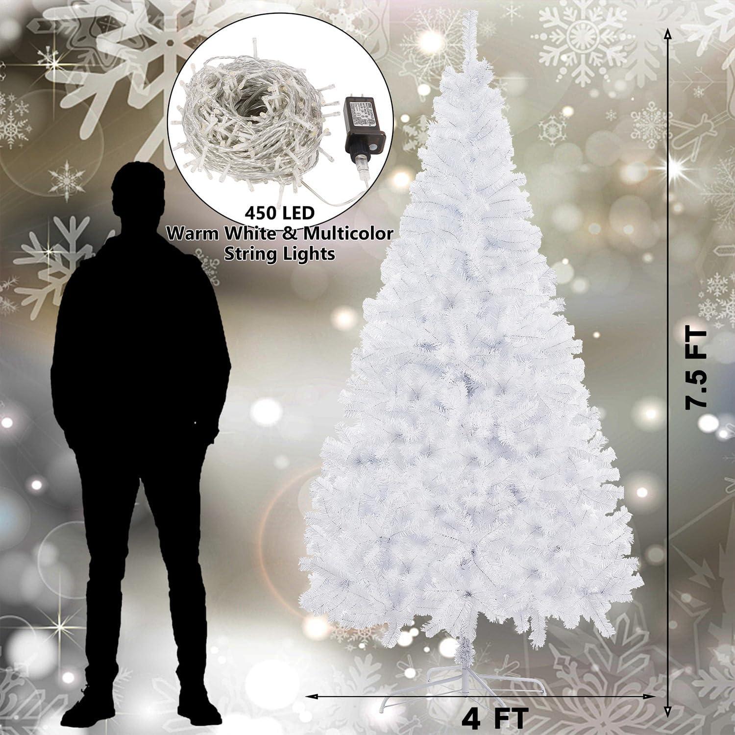 6-Foot White PVC Christmas Tree with Multicolor LED Lights