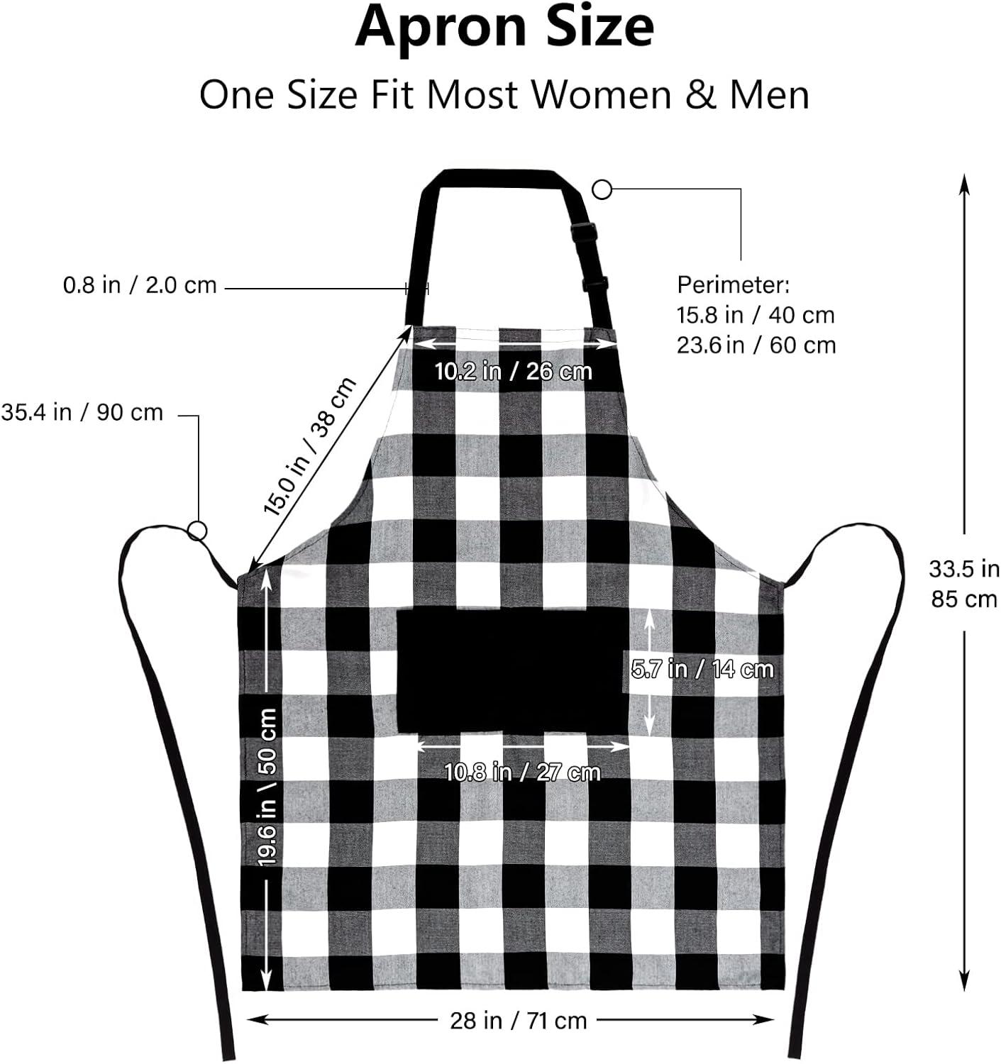 Farmhouse Living Buffalo Check Kitchen Apron with Pocket - 28" x 33" - Black/White - Elrene Home Fashions