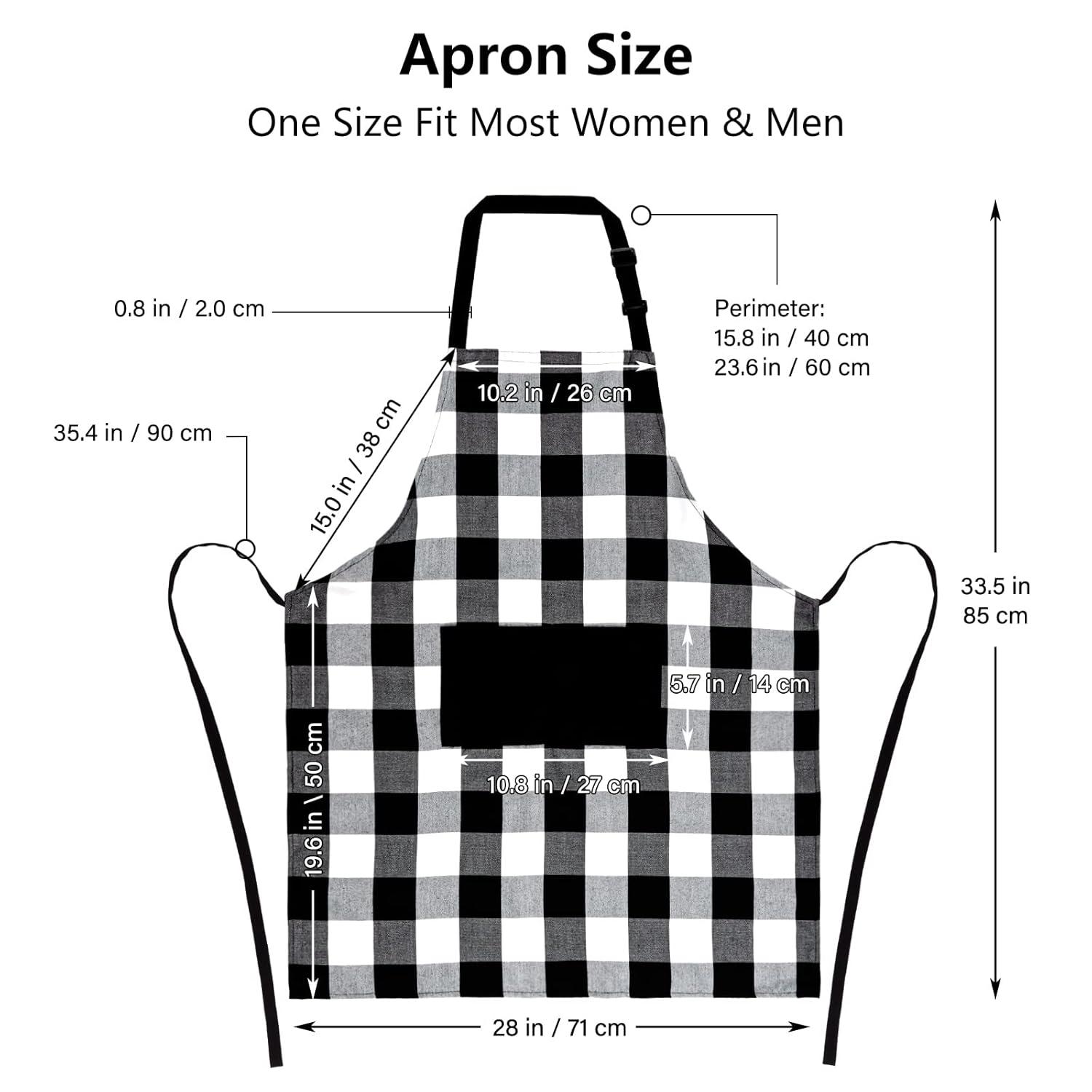 Farmhouse Living Buffalo Check Kitchen Apron with Pocket - 28" x 33" - Black/White - Elrene Home Fashions