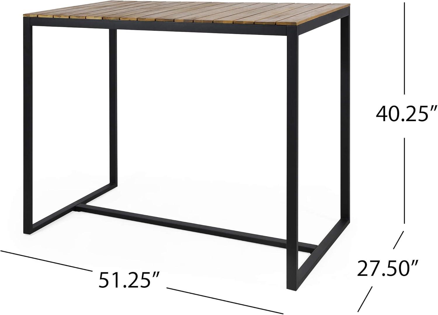 Teak and Black Acacia Wood Outdoor Bar Table with Metal Frame