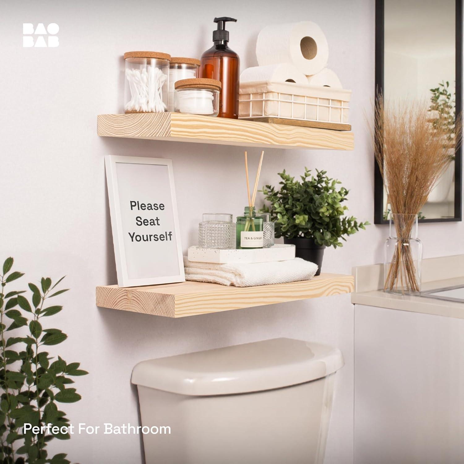 Baobab Workshop Solid Wood Floating Shelves, Wooden Shelves for Wall (Set of 2)