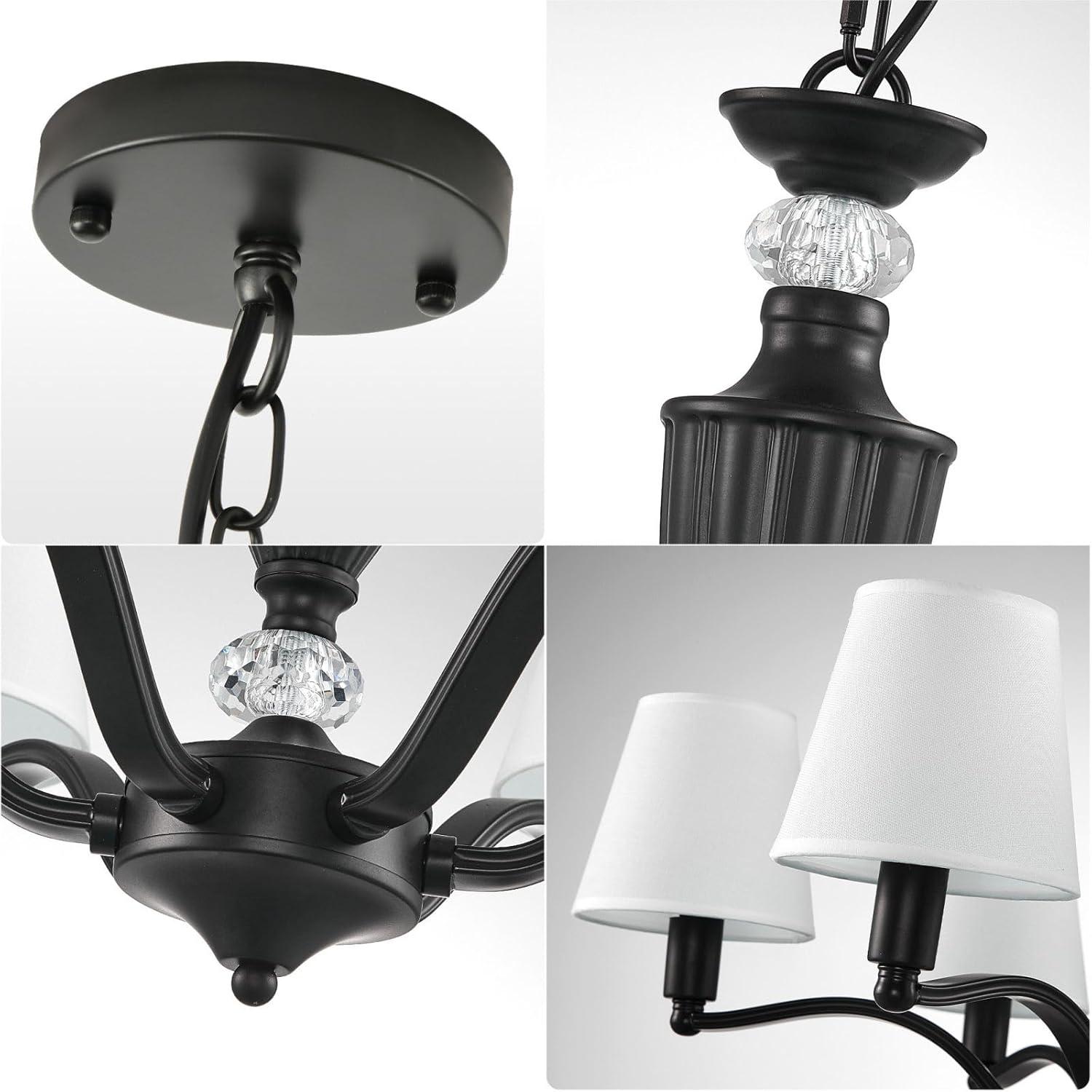 Black Chandelier, 3-Light Crystal Chandeliers for Dining Room, Farmhouse Dining Room Light Fixture, Dining Room Light Fixtures Over Table, Modern Hanging Pendant Lights for Bedroom, Kitchen Island