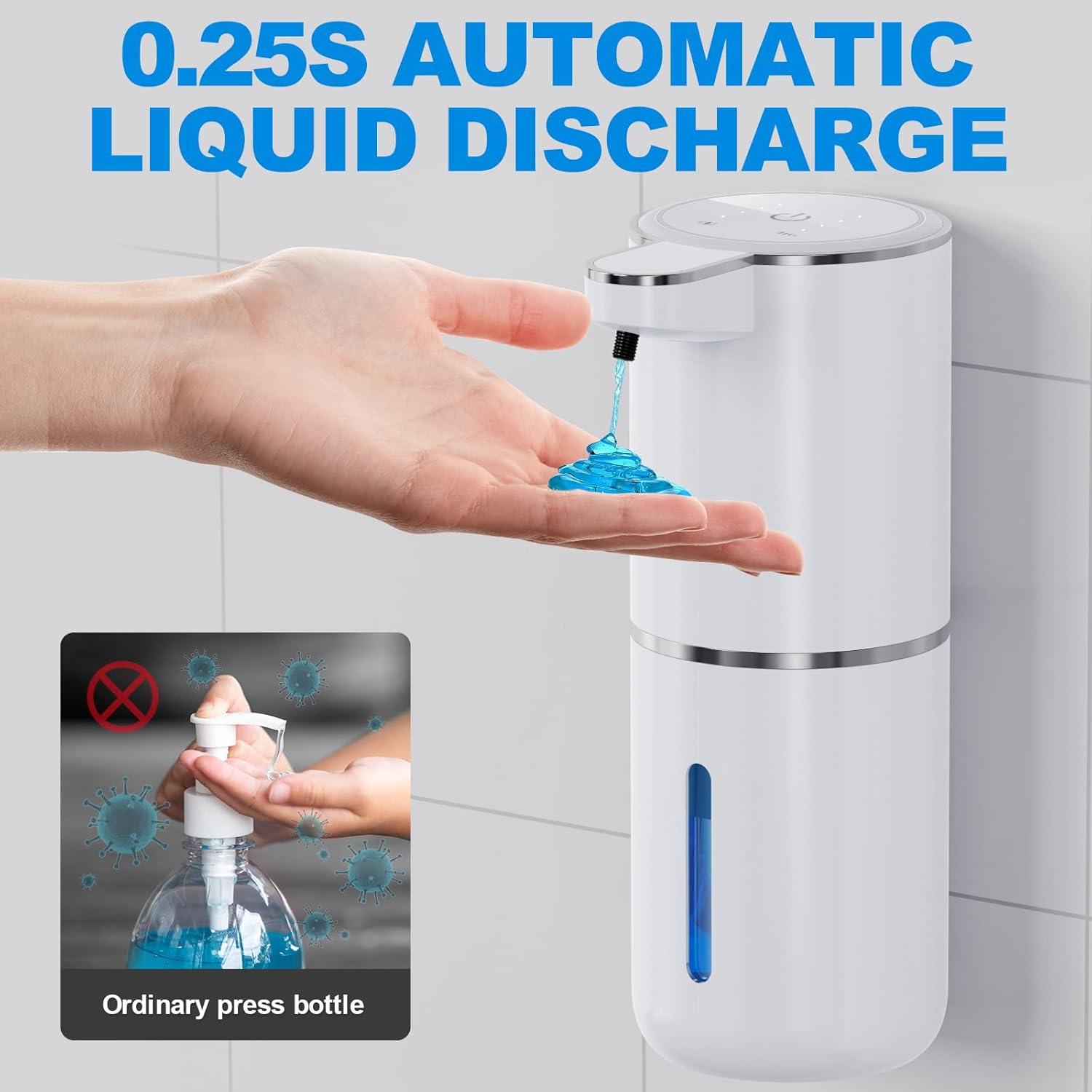 Automatic Liquid Soap Dispenser,380ml Wall Mount Touchless 4 Gear Adjustable Electric Liquid Soap Dispenser,USB Rechargeable with Sensor for Bathroom,Kitchen,Office