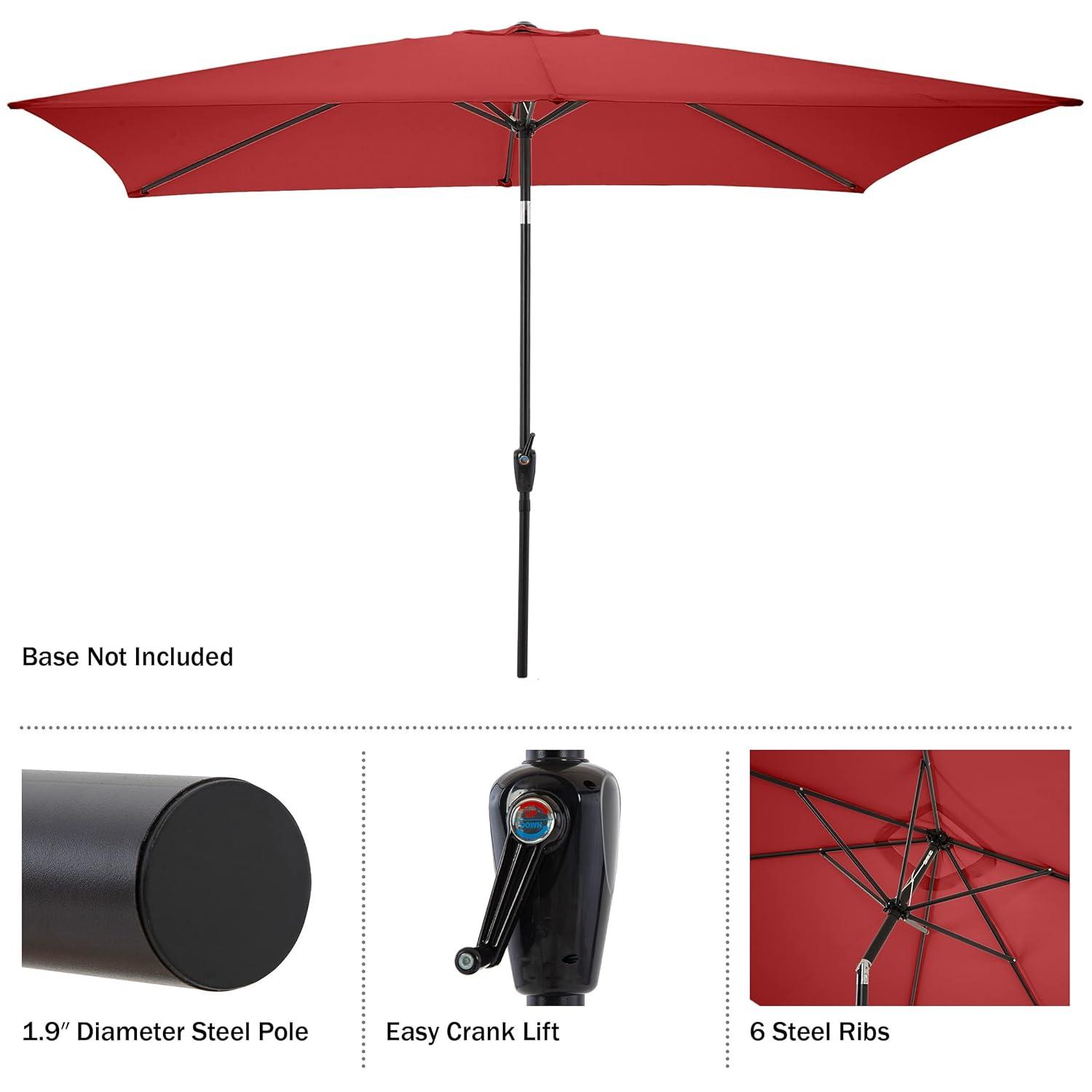Rectangular Patio Umbrella - 10 Ft Easy Crank Sun Shade with Push Button Tilt for Outdoor Furniture, Deck, Backyard, or Pool by Pure Garden (Red)