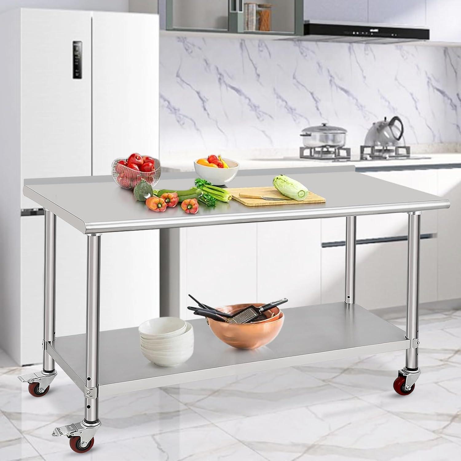 TrailBlaze 72x30 Stainless Steel Heavy Duty Work Table with Casters