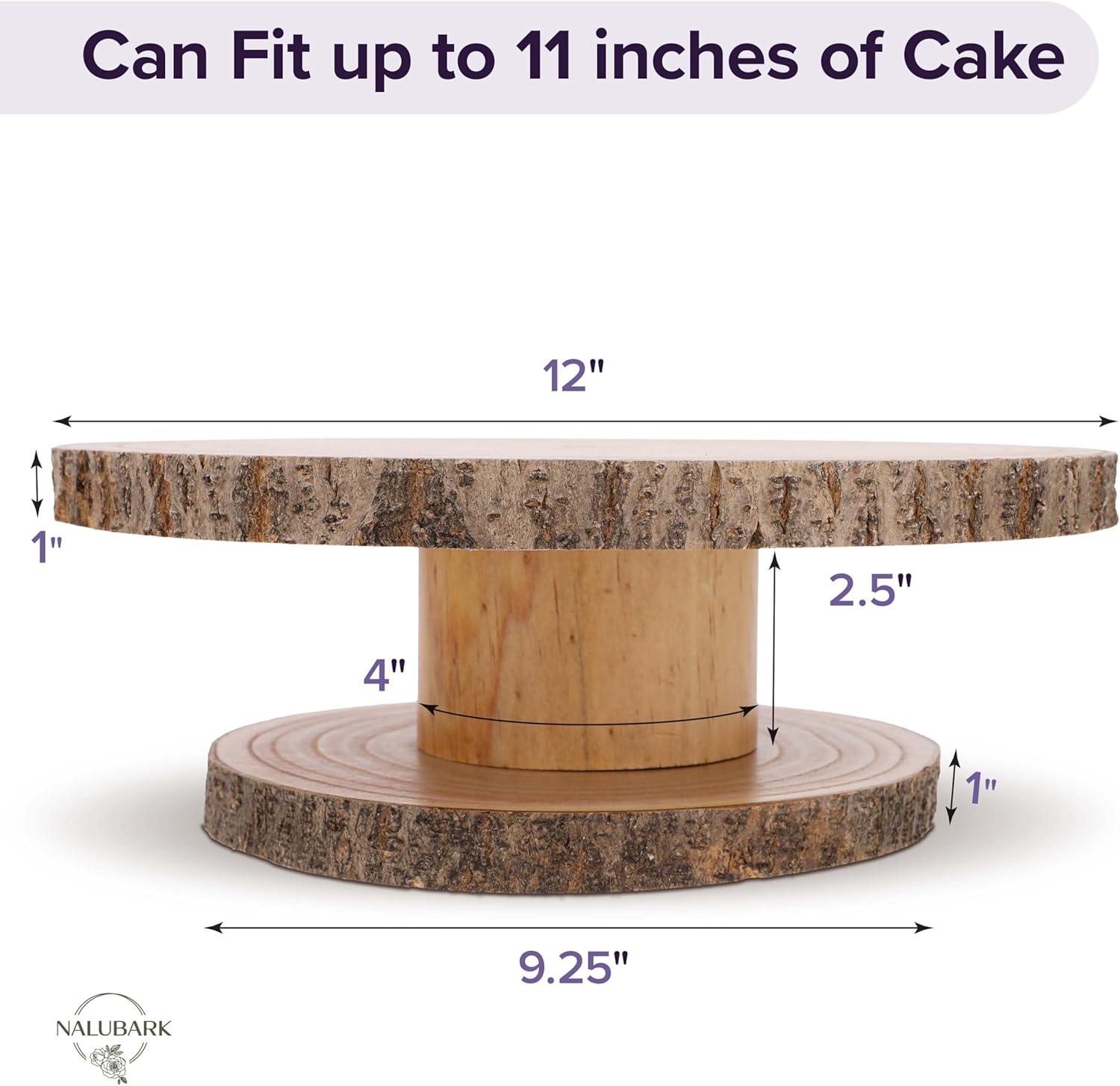 Wooden Cake Stand Rustic, 10-11 inch Multifunctional 2-in-1 Wedding Rustic Cake Stand, Wood Display Tray for Appetizers, Desserts, Charcuterie Board, Farmhouse Tree Stump Style, Sturdy, Easy to Clean
